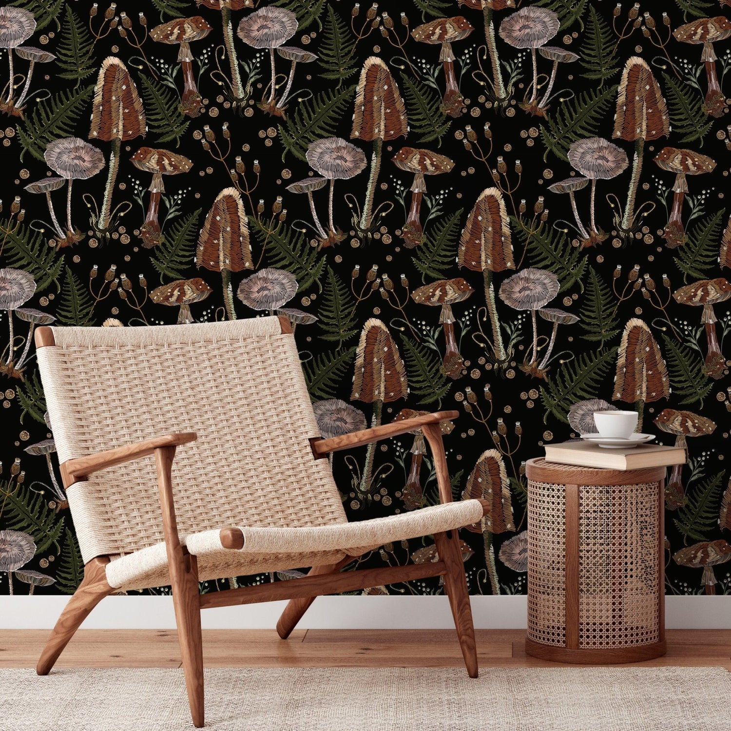 Dark Mushroom Wallpaper Dark Floral Wallpaper Peel and Stick and Traditional Wallpaper - D815 - WallTrend