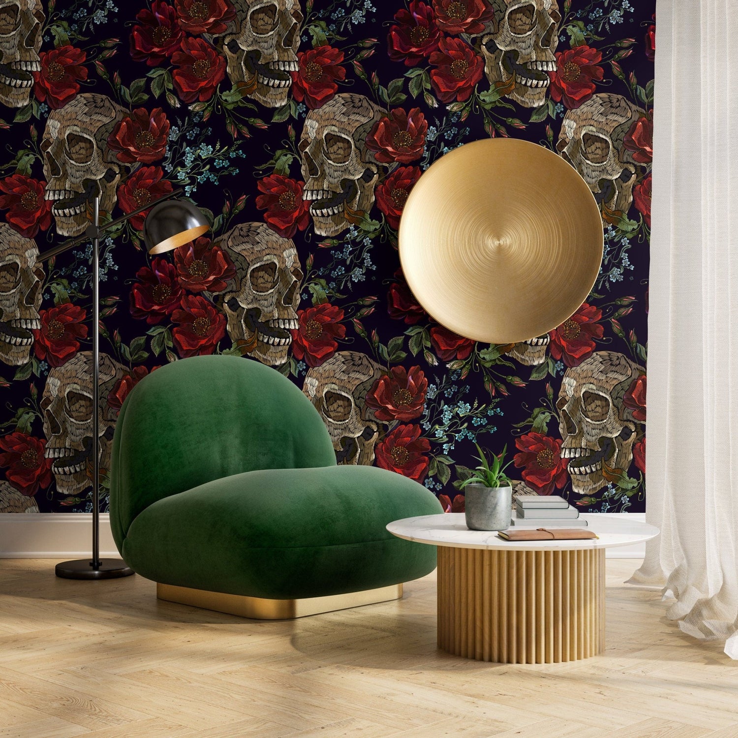 Dark Roses Wallpaper Gothic Skull Wallpaper Peel and Stick and Traditional Wallpaper - D893 - WallTrend