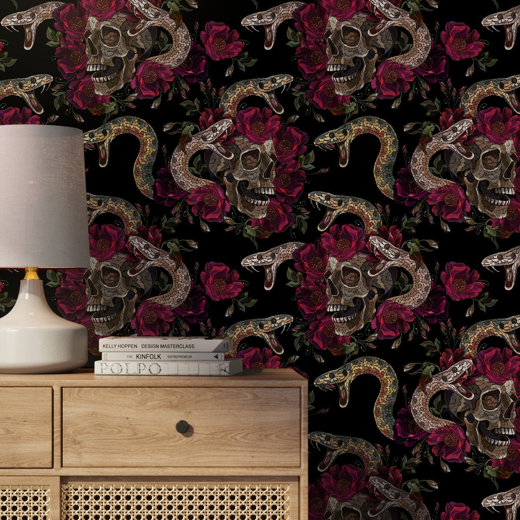 Dark Snake and Skull Wallpaper Maximalist Wallpaper Peel and Stick and Traditional Wallpaper - D903 - WallTrend