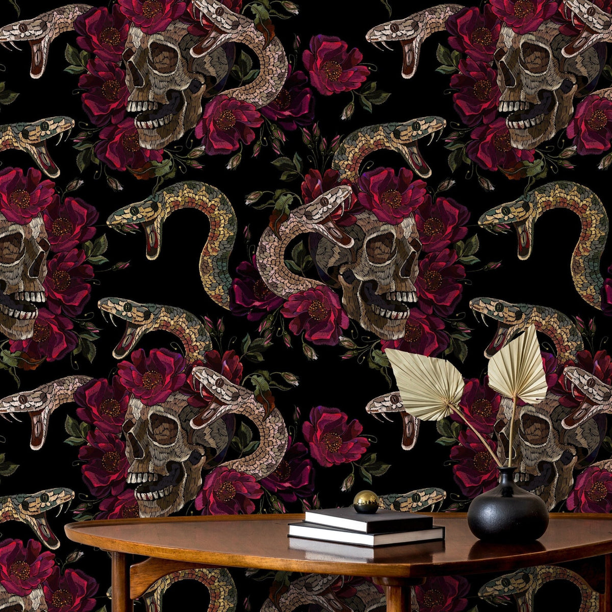 Dark Snake and Skull Wallpaper Maximalist Wallpaper Peel and Stick and Traditional Wallpaper - D903 - WallTrend