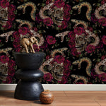 Dark Snake and Skull Wallpaper Maximalist Wallpaper Peel and Stick and Traditional Wallpaper - D903 - WallTrend