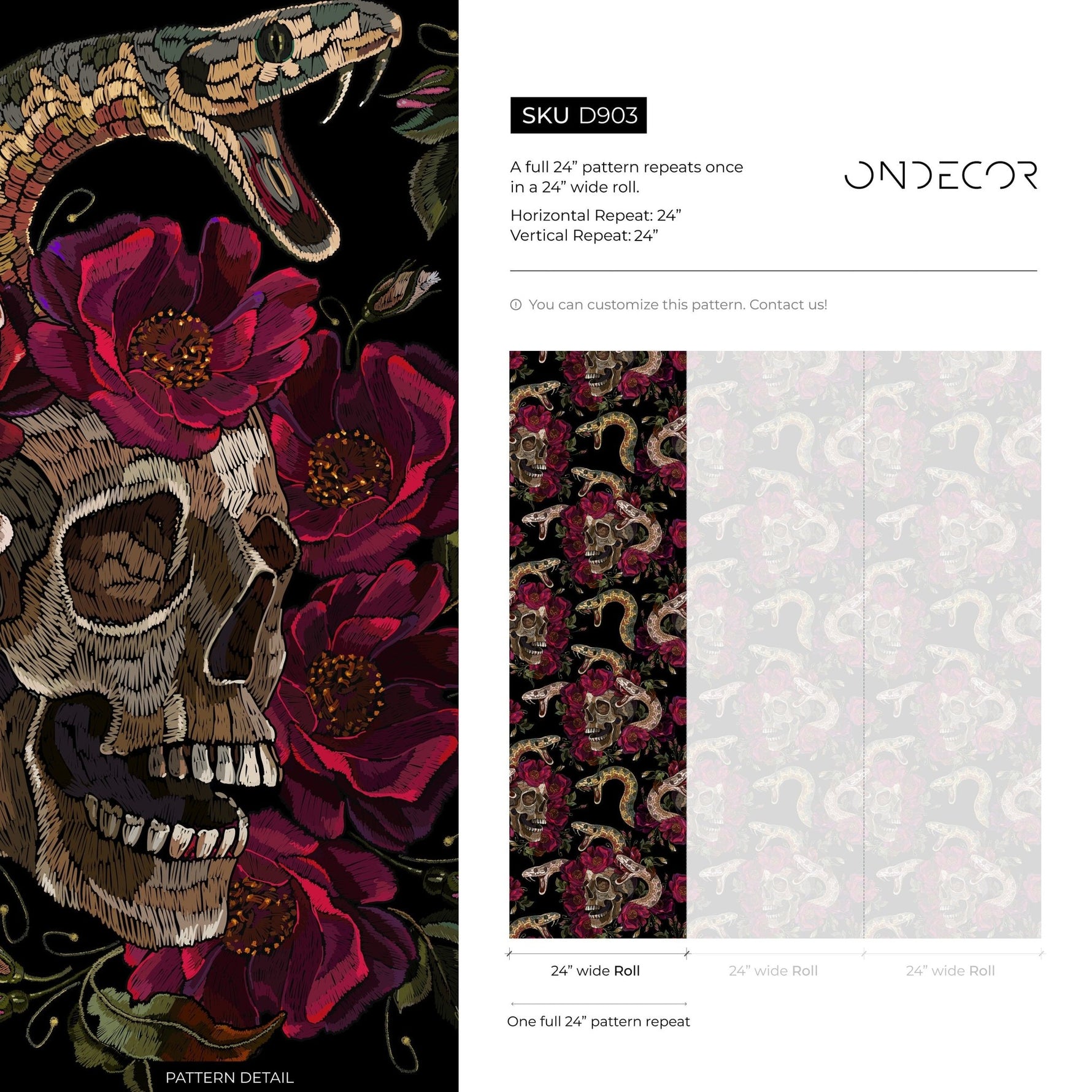 Dark Snake and Skull Wallpaper Maximalist Wallpaper Peel and Stick and Traditional Wallpaper - D903 - WallTrend