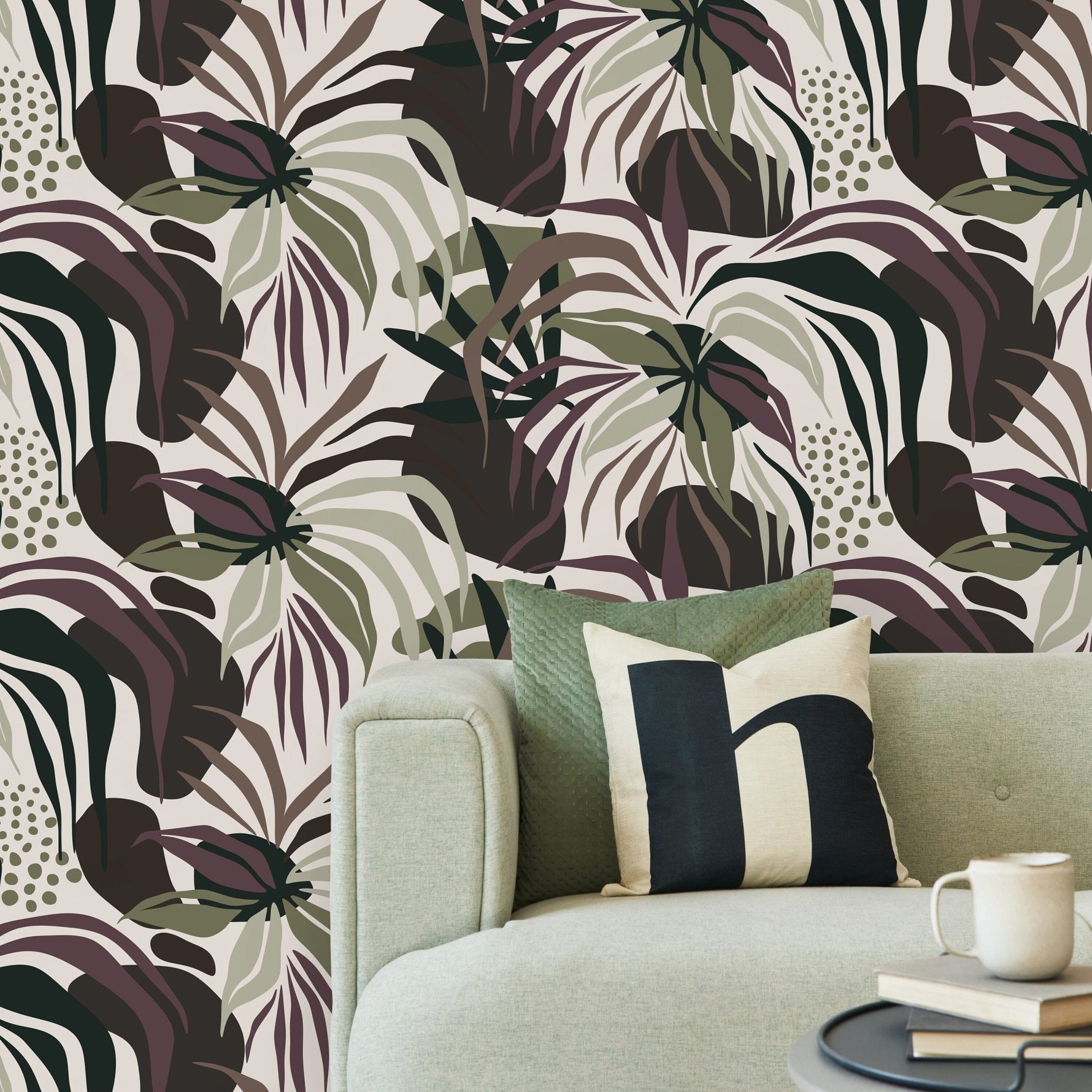 Dark Tropical Abstract Wallpaper Modern Wallpaper Peel and Stick and Traditional Wallpaper - D713 - WallTrend