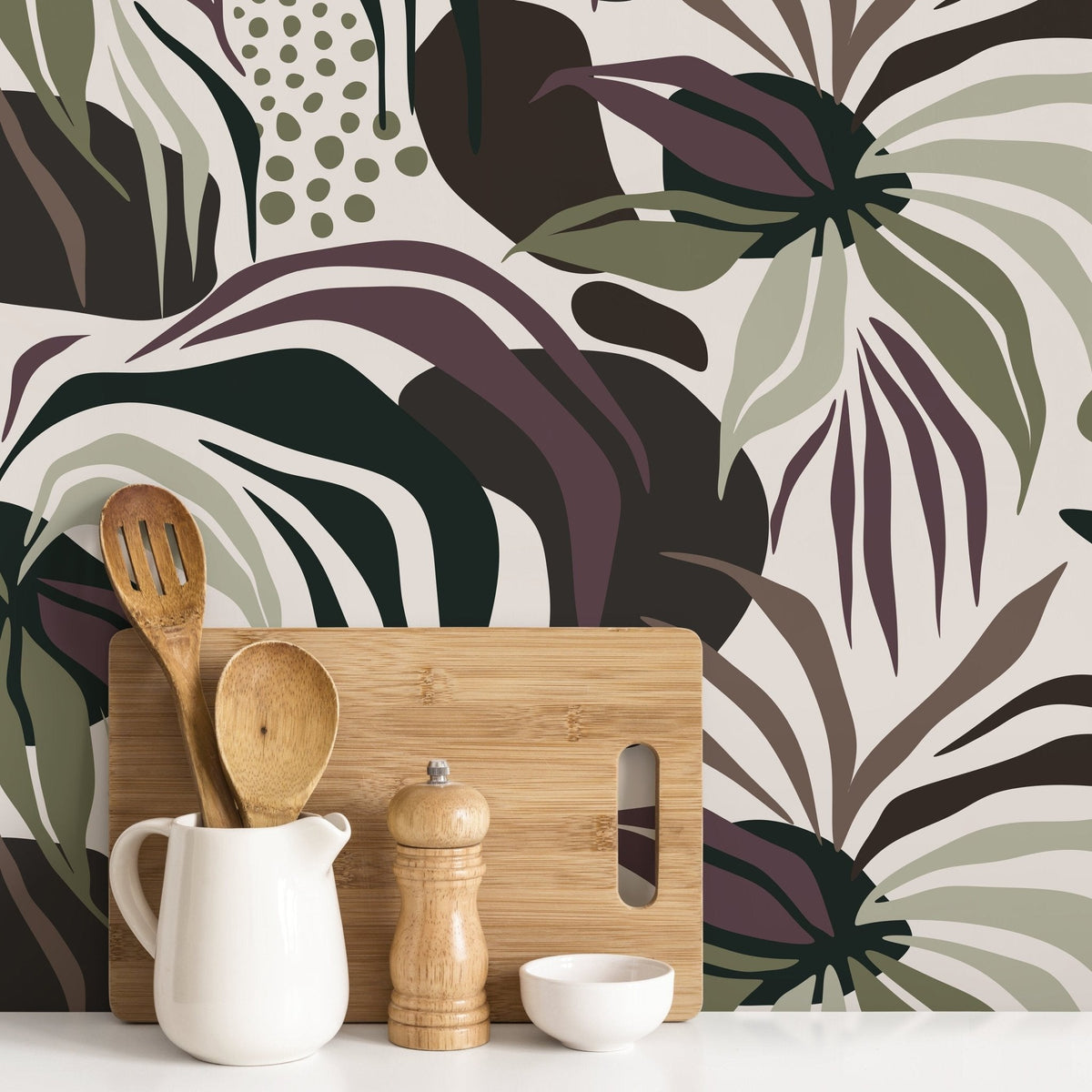 Dark Tropical Abstract Wallpaper Modern Wallpaper Peel and Stick and Traditional Wallpaper - D713 - WallTrend