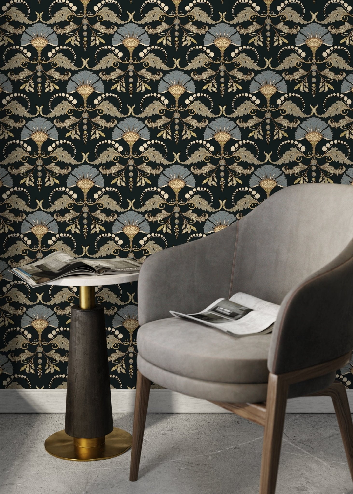 Dark Vintage Flower Wallpaper / Peel and Stick Wallpaper Removable Wallpaper Home Decor Wall Art Wall Decor Room Decor - D240 - WallTrend