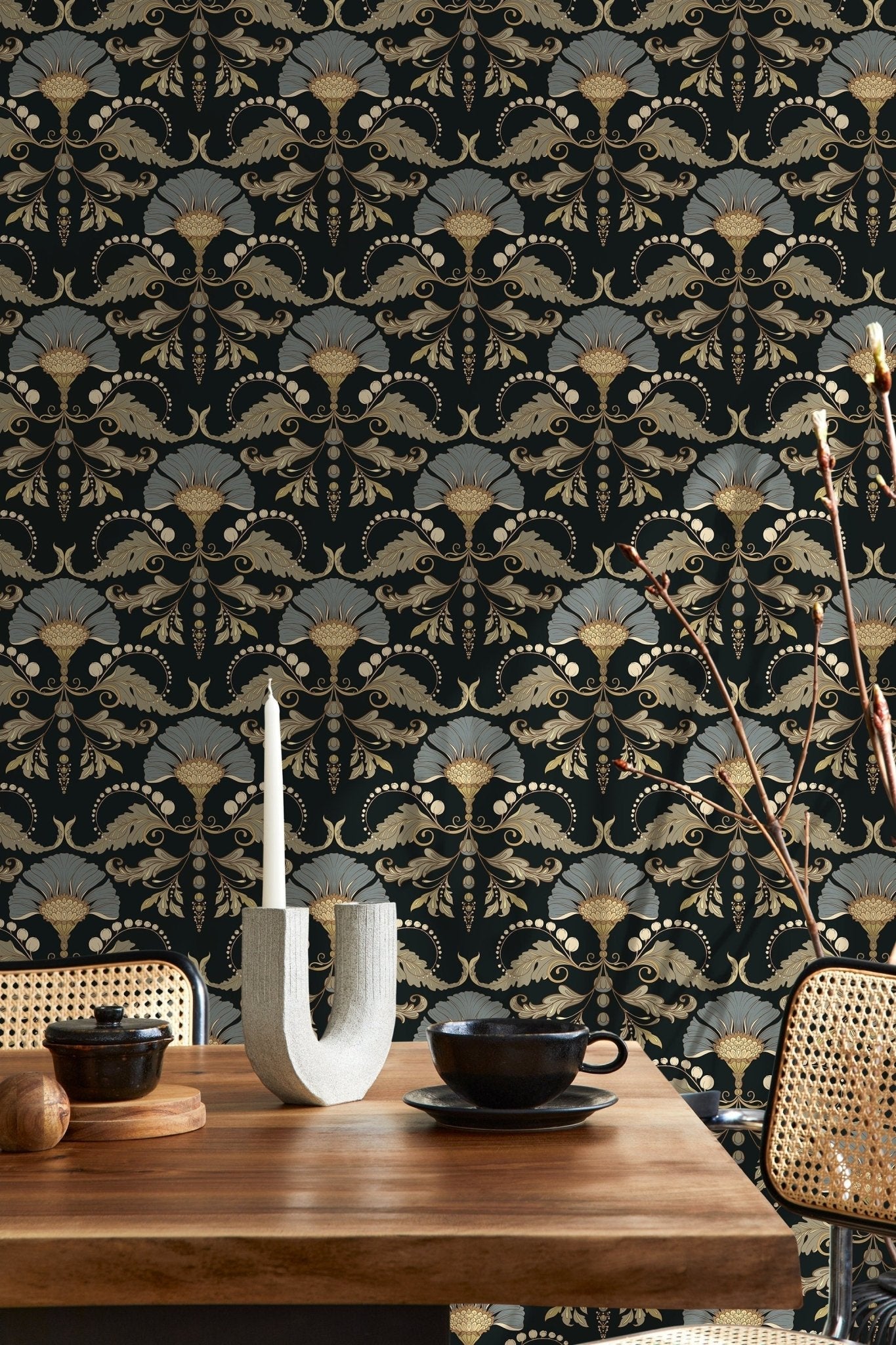 Dark Vintage Flower Wallpaper / Peel and Stick Wallpaper Removable Wallpaper Home Decor Wall Art Wall Decor Room Decor - D240 - WallTrend
