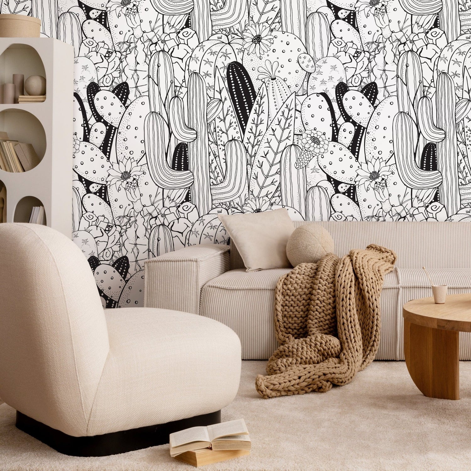 Desert Flora Line Art Wallpaper - A946 - WallTrend