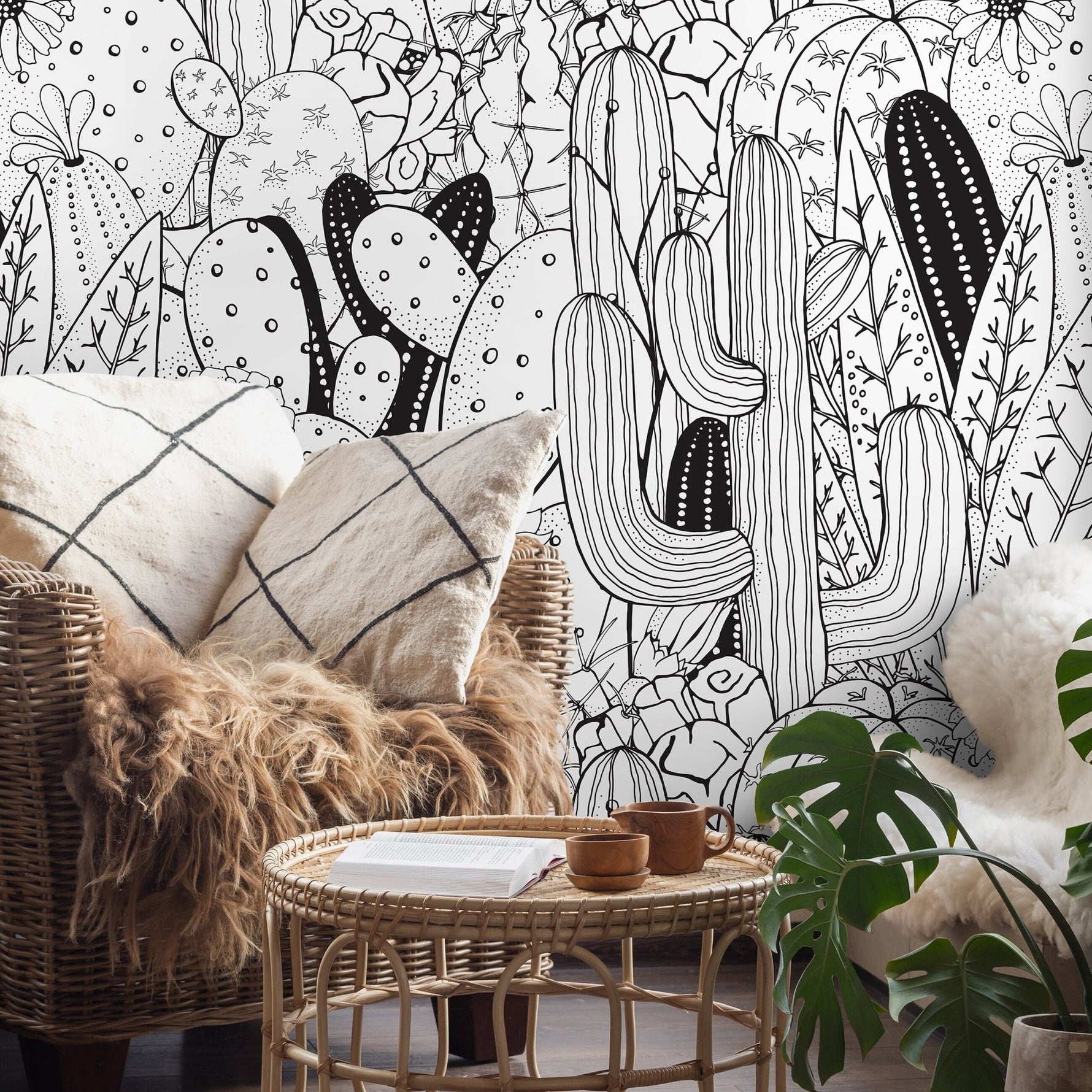 Desert Flora Line Art Wallpaper - A946 - WallTrend