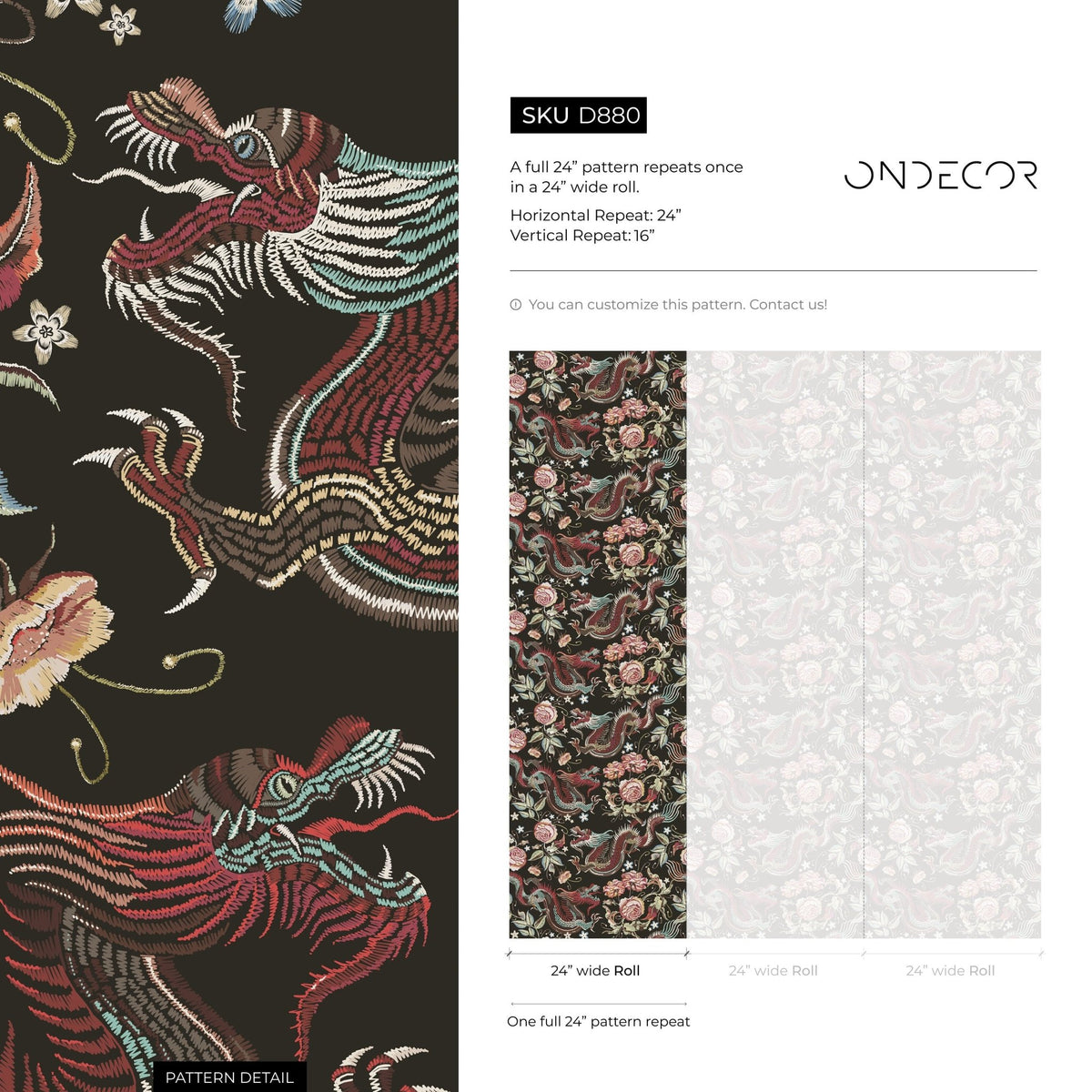 Dragon and Roses Wallpaper Chinoiserie Wallpaper Peel and Stick and Traditional Wallpaper - D880 - WallTrend