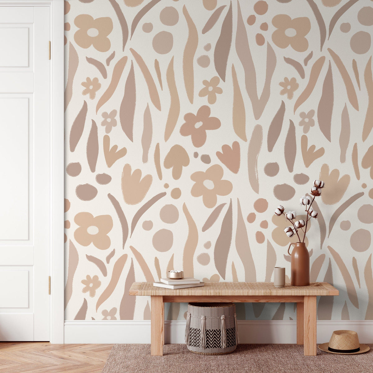 Earthy Floral Motif Wallpaper - C480 - WallTrend