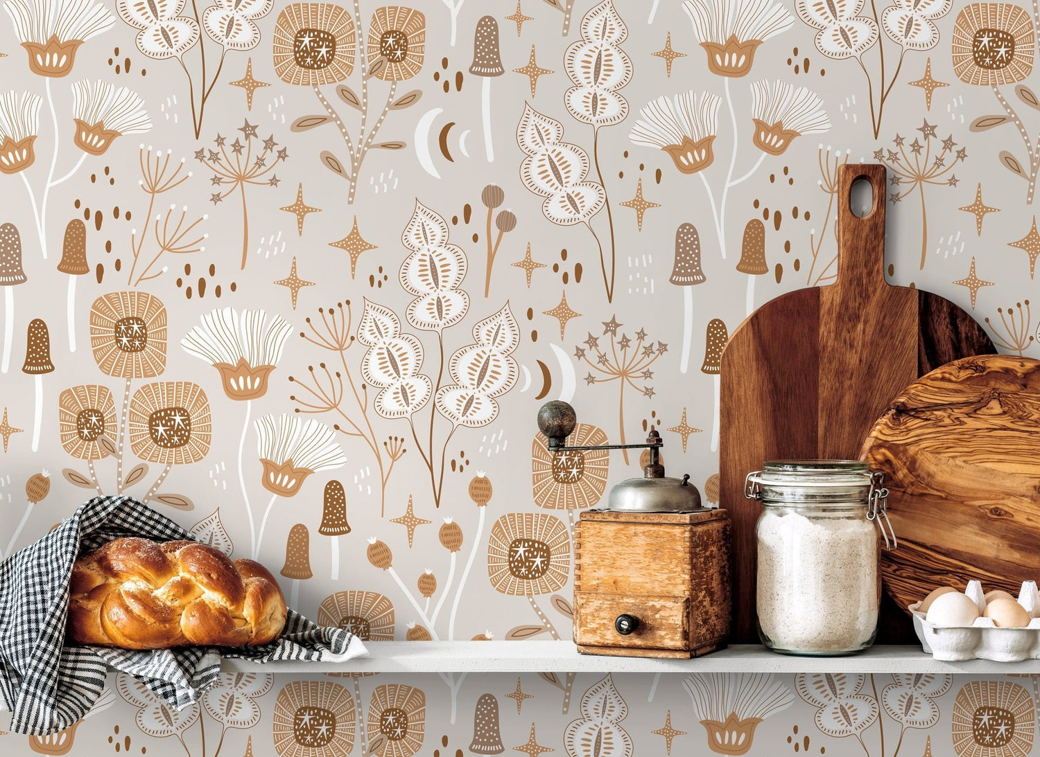 Earthy Floral Motifs Wallpaper - D394 - WallTrend