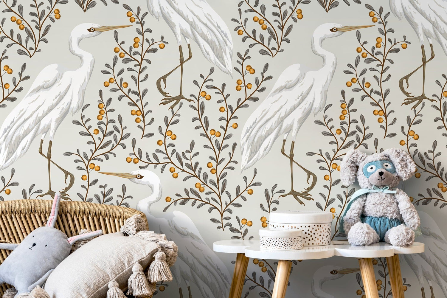 Egret and Flora Wallpaper - D073 - WallTrend