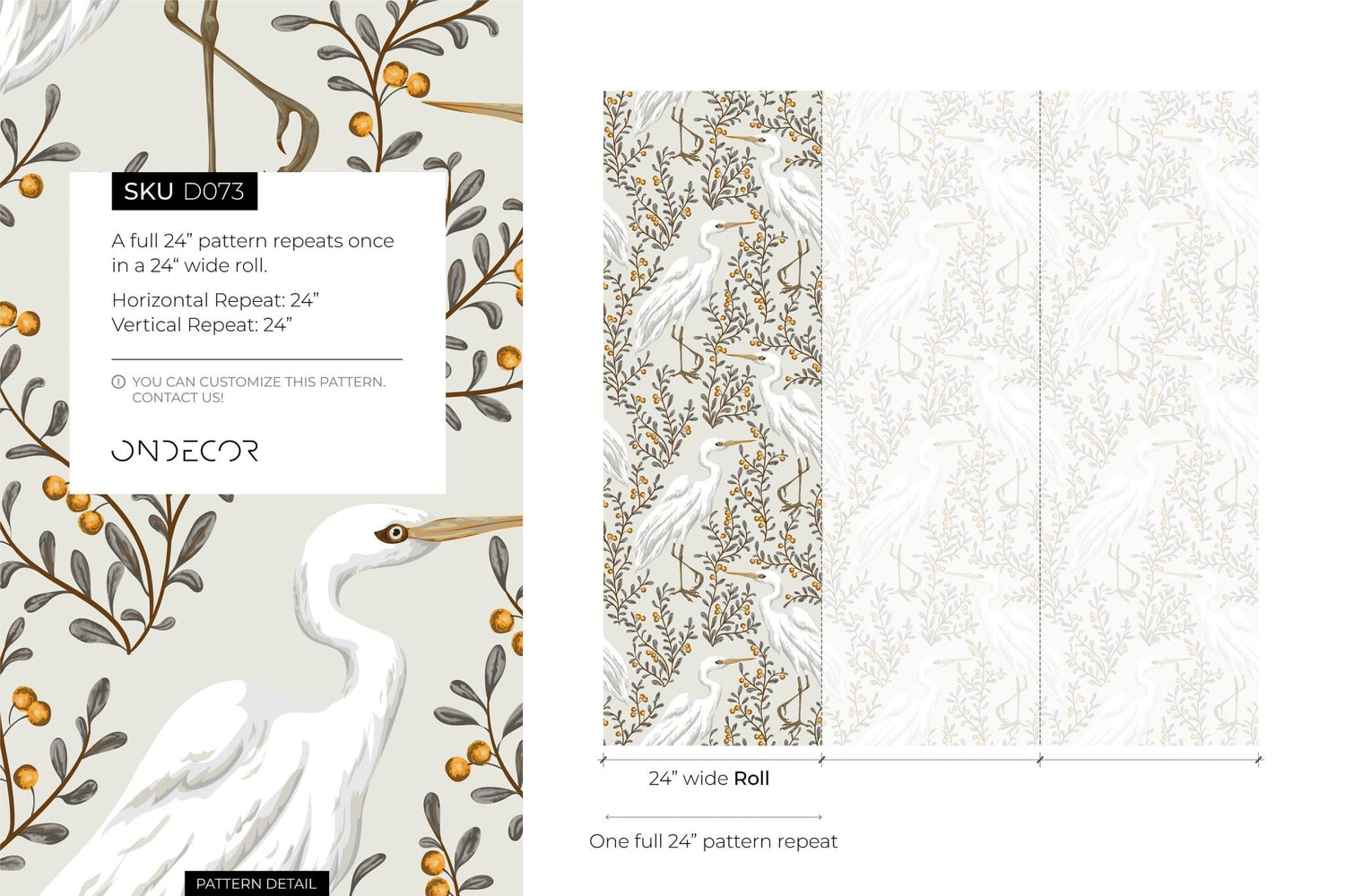 Egret and Flora Wallpaper - D073 - WallTrend