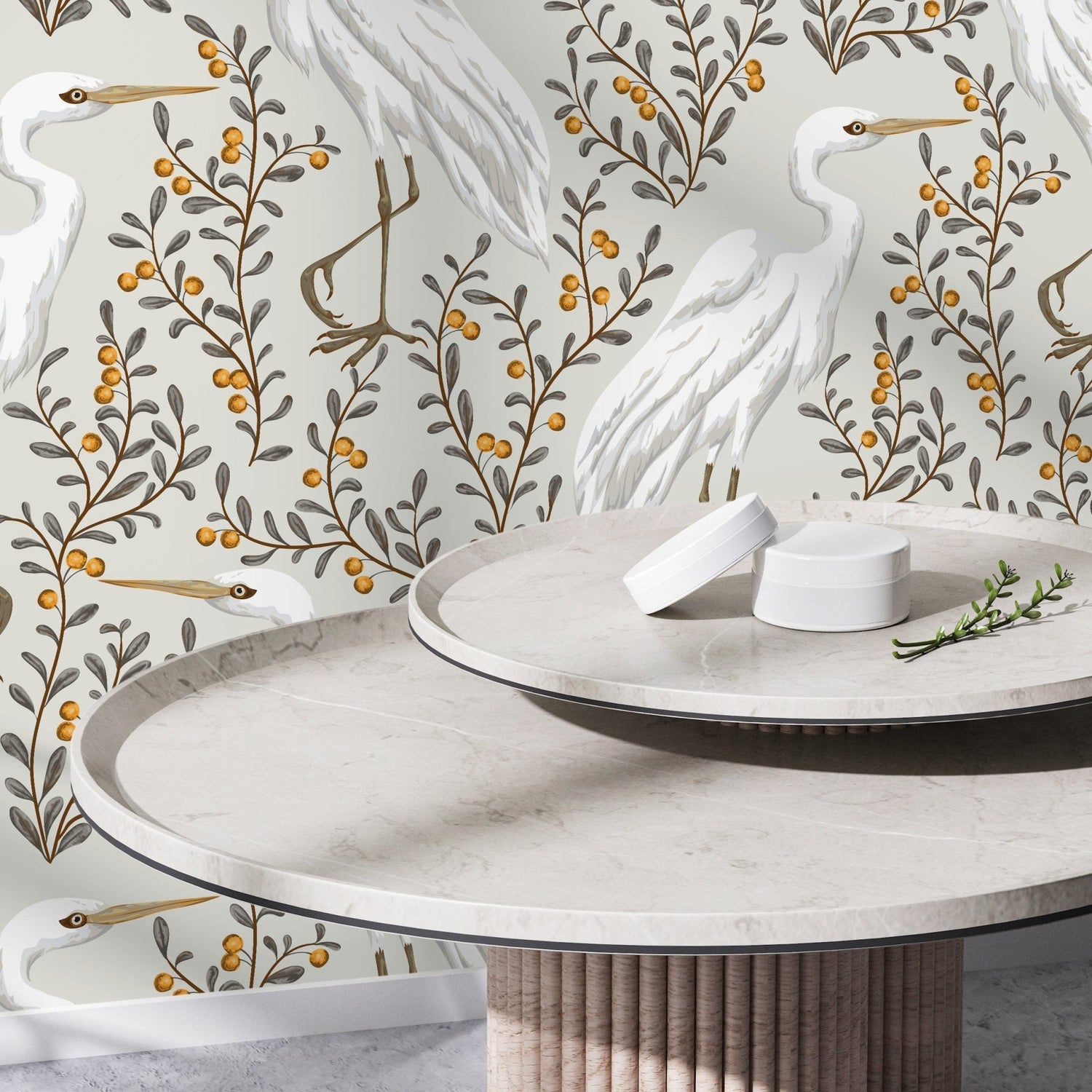 Egret and Flora Wallpaper - D073 - WallTrend