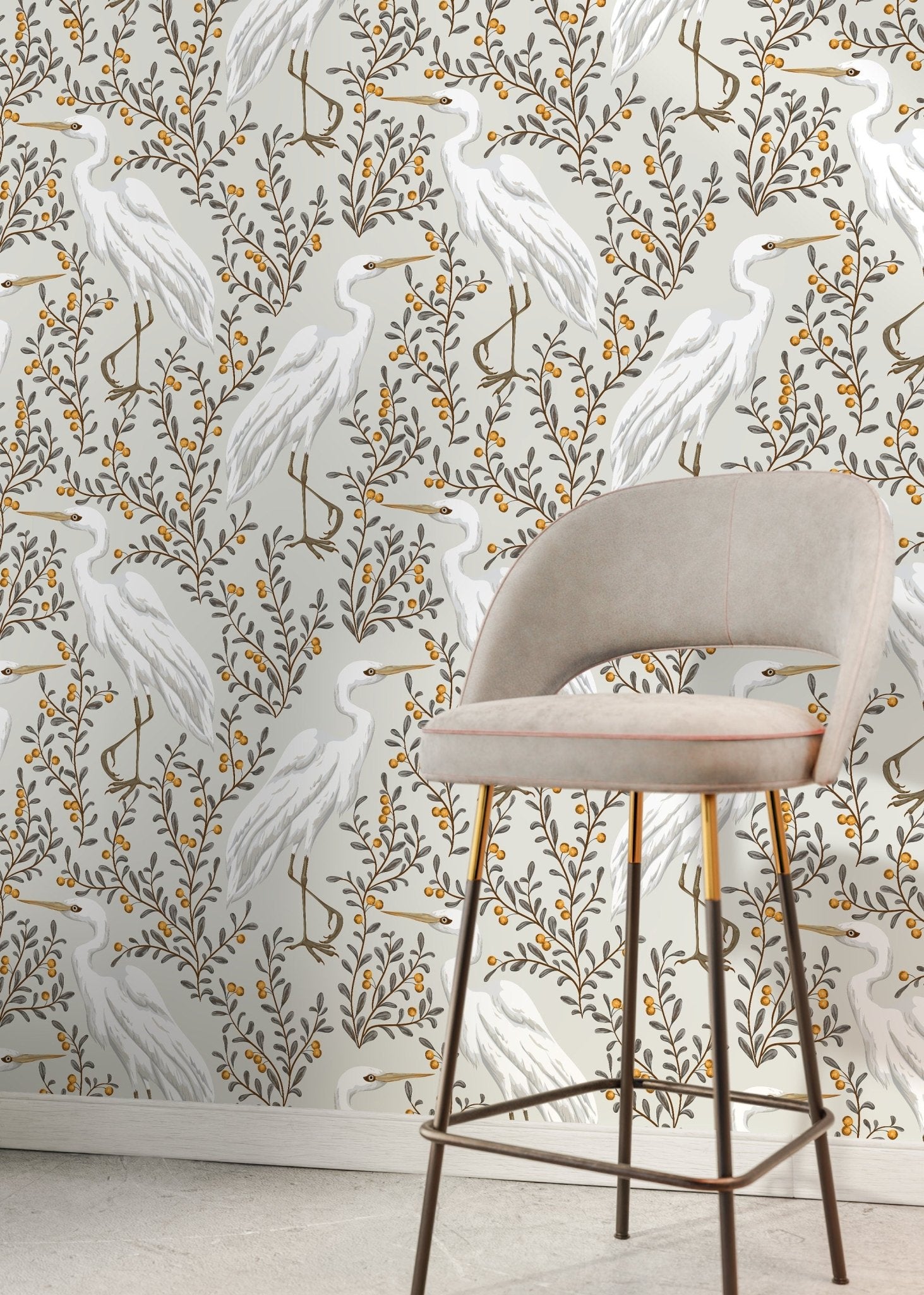 Egret and Flora Wallpaper - D073 - WallTrend