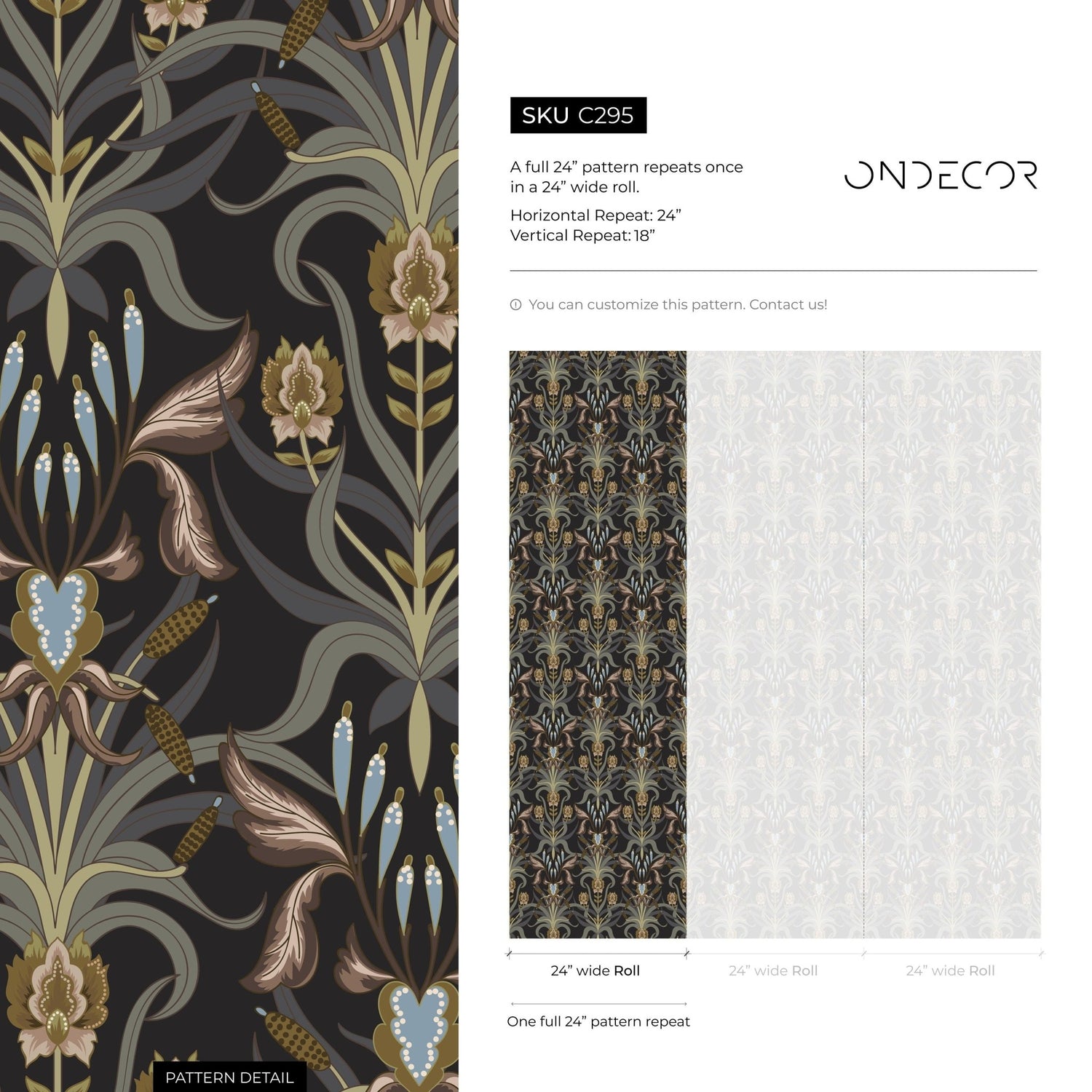 Elegant Art Deco Floral Wallpaper - C295 - WallTrend