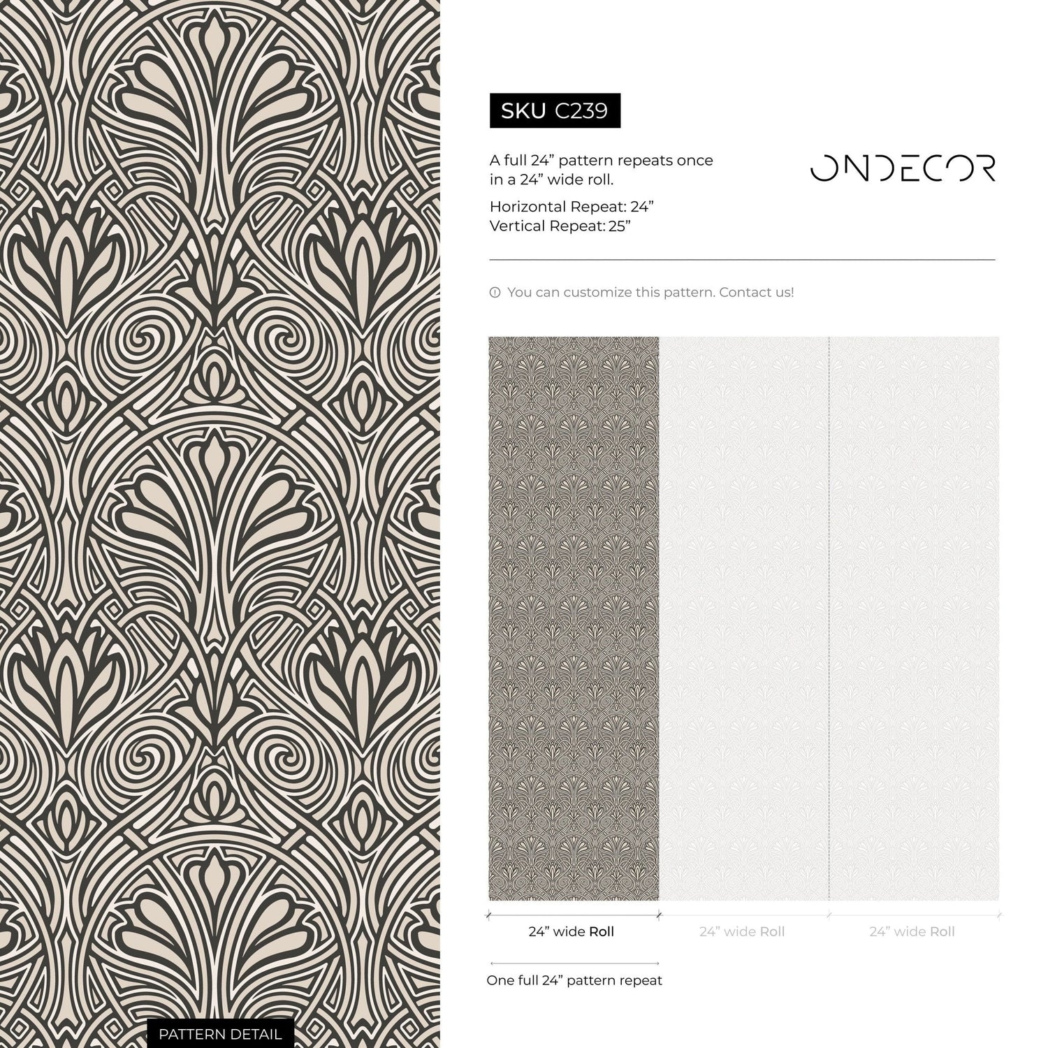 Elegant Art Deco Hearts Wallpaper - C239 - WallTrend