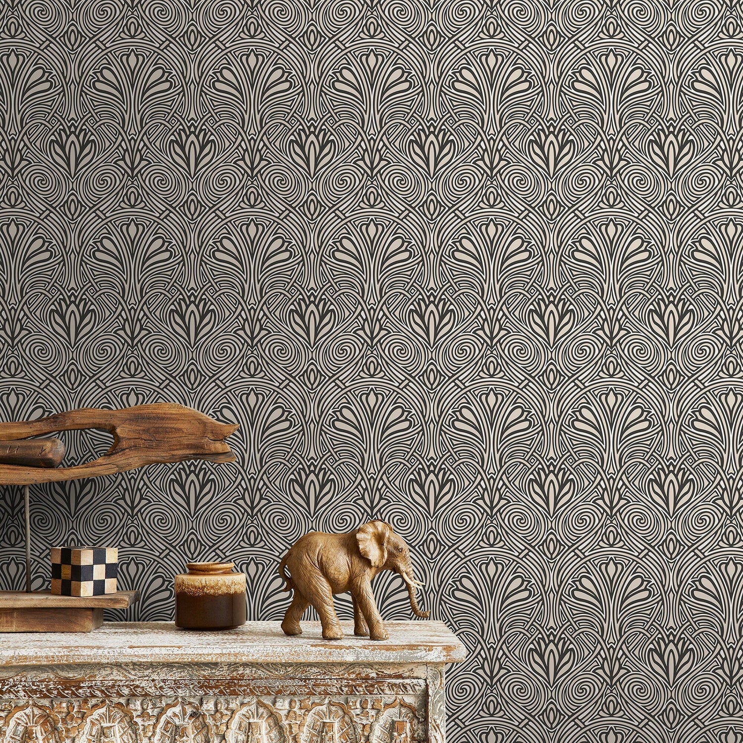 Elegant Art Deco Hearts Wallpaper - C239 - WallTrend