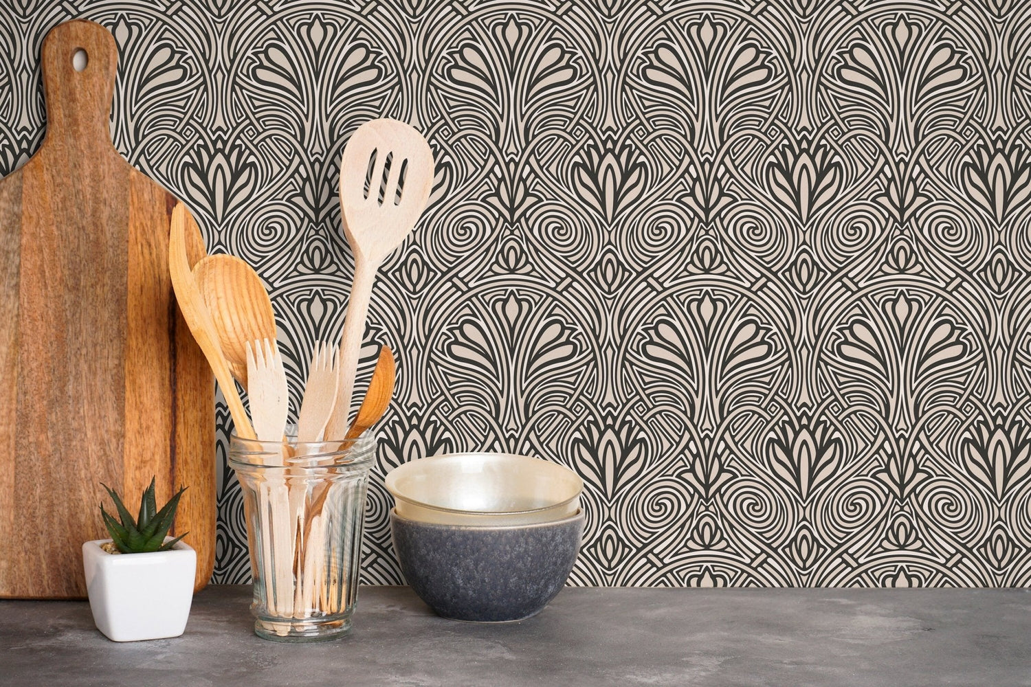 Elegant Art Deco Hearts Wallpaper - C239 - WallTrend