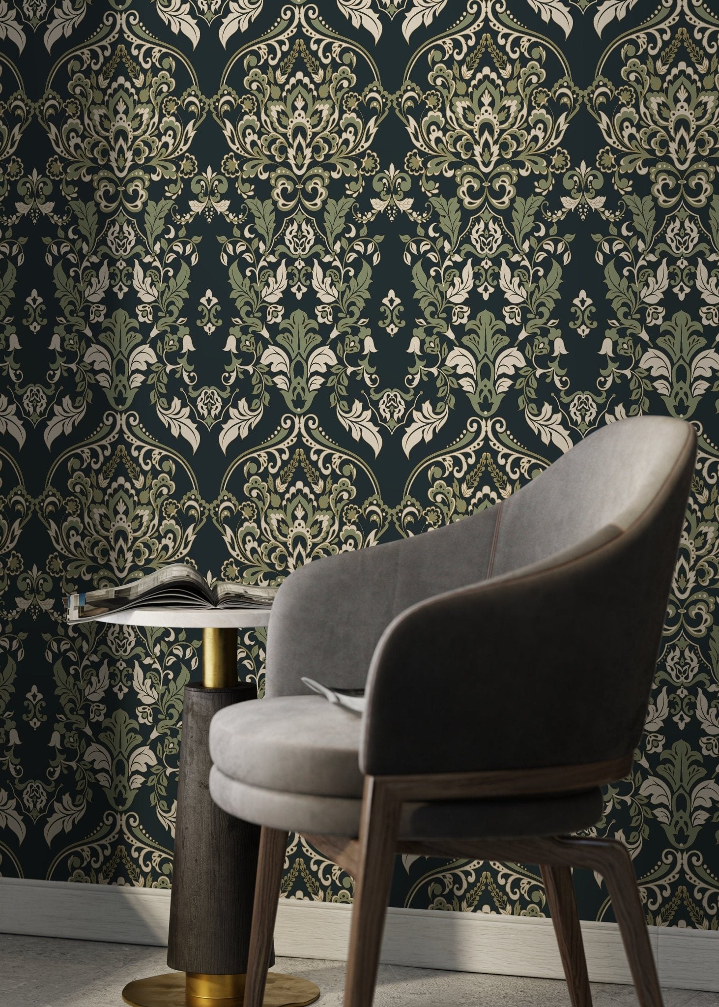 Elegant Baroque Damask Wallpaper - D077 - WallTrend