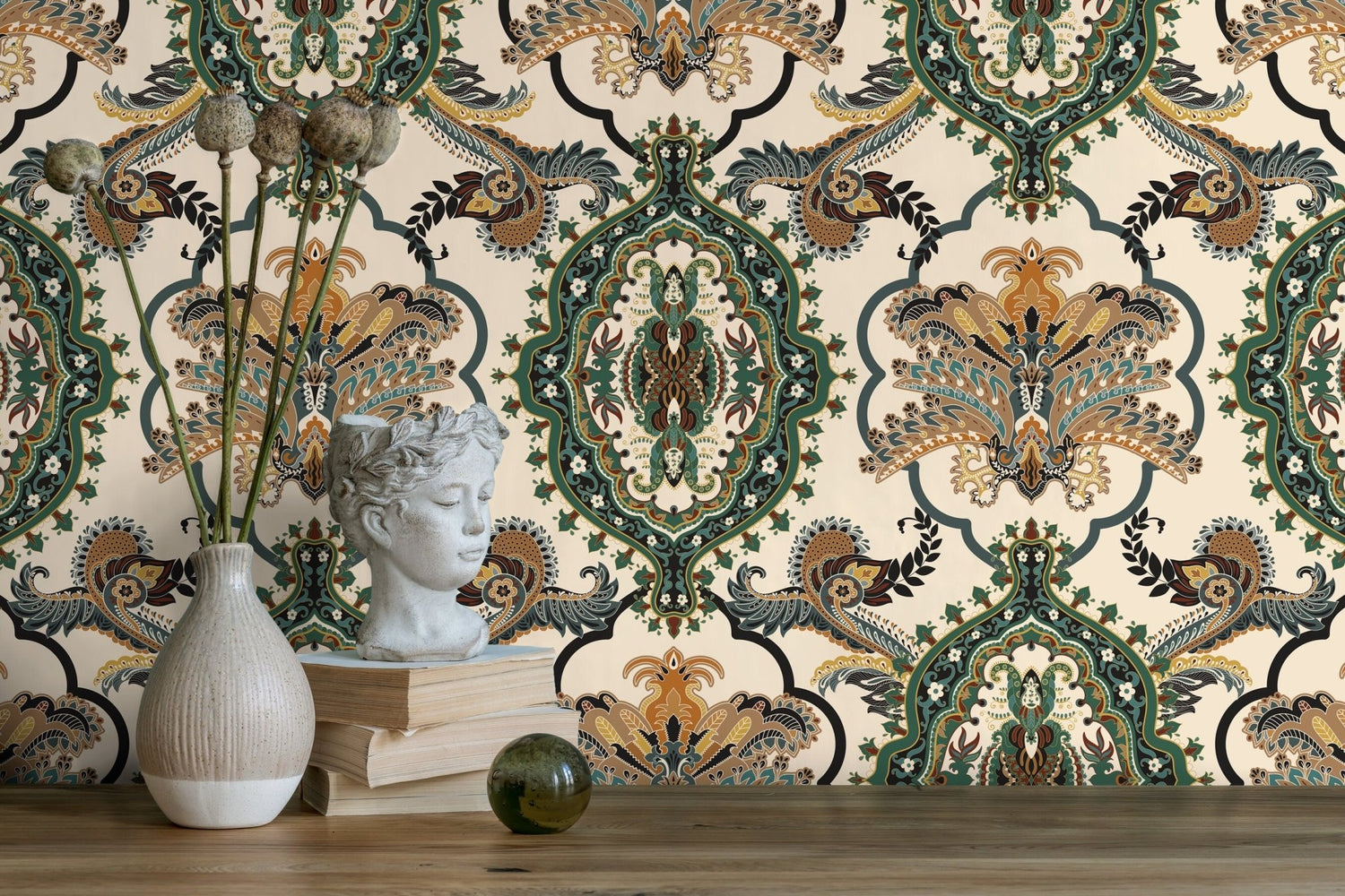 Elegant Baroque Damask Wallpaper - SKU C700 - WallTrend