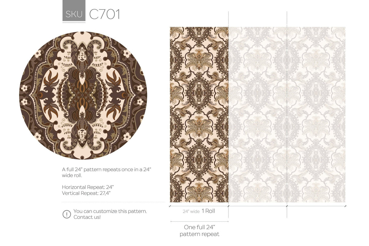 Elegant Baroque Paisley Wallpaper - C701 - WallTrend