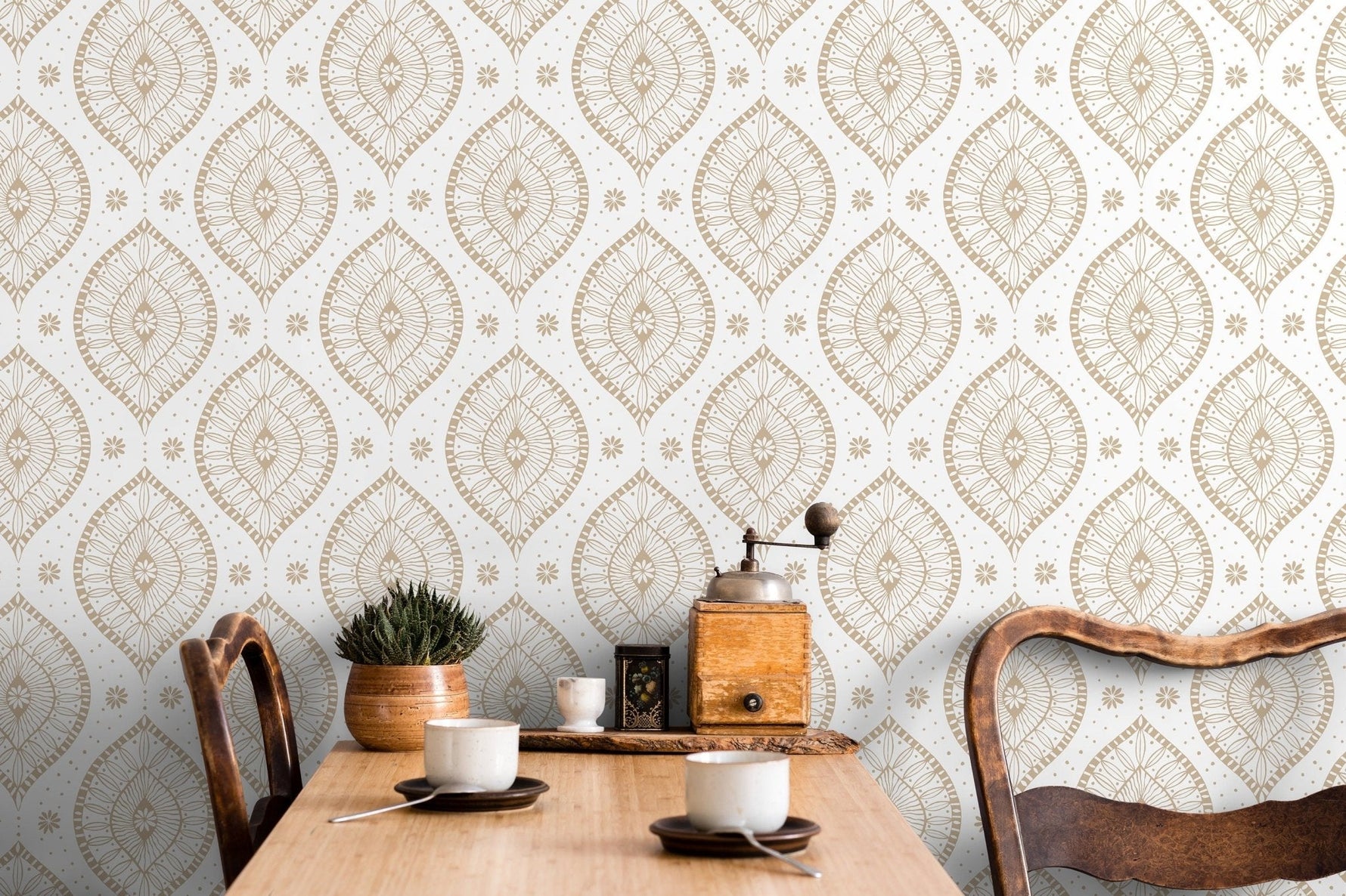 Elegant Beige Floral Curves Wallpaper - C764 - WallTrend