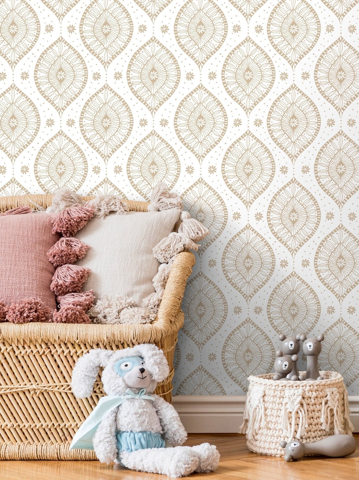 Elegant Beige Floral Curves Wallpaper - C764 - WallTrend