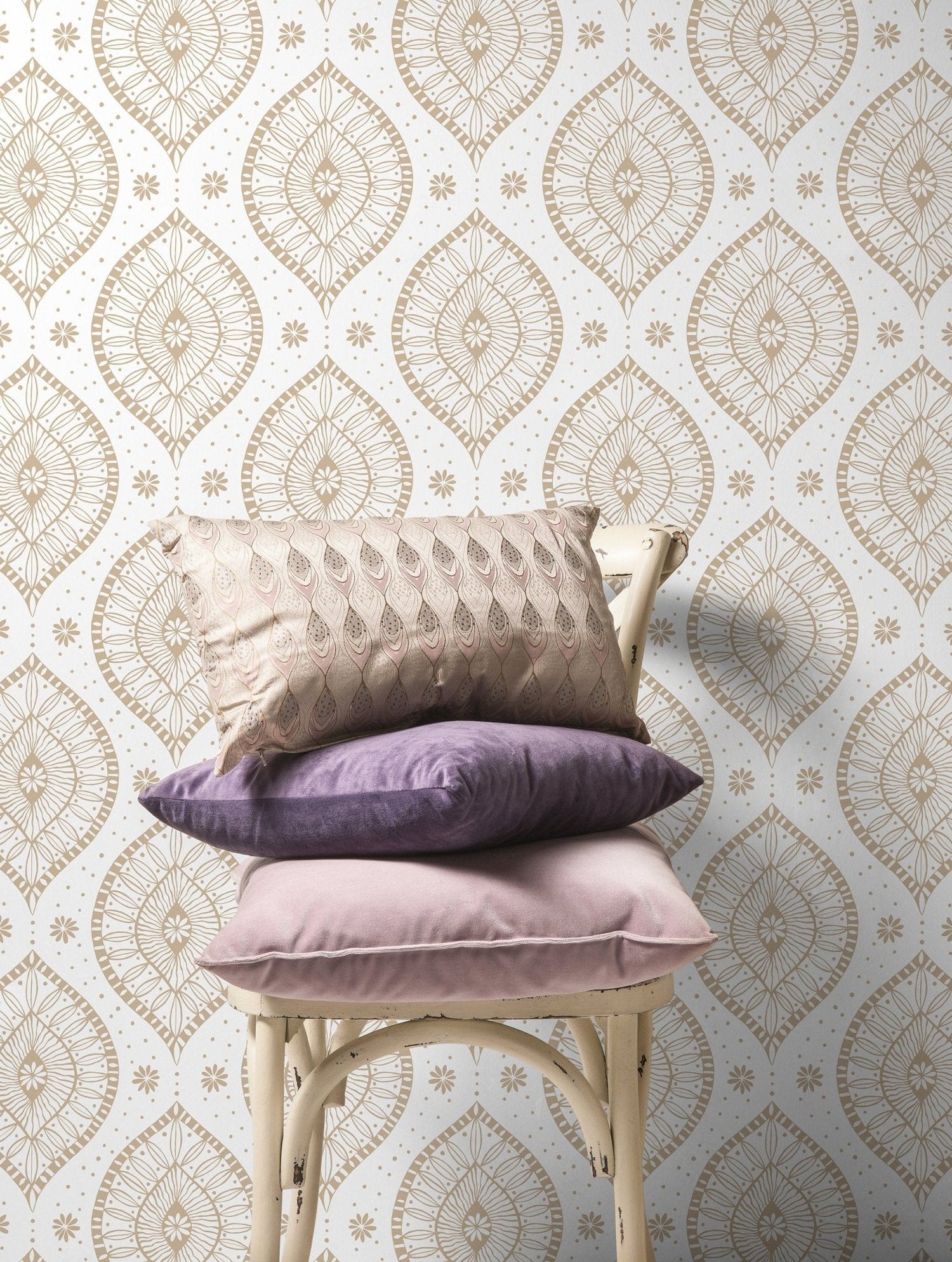 Elegant Beige Floral Curves Wallpaper - C764 - WallTrend