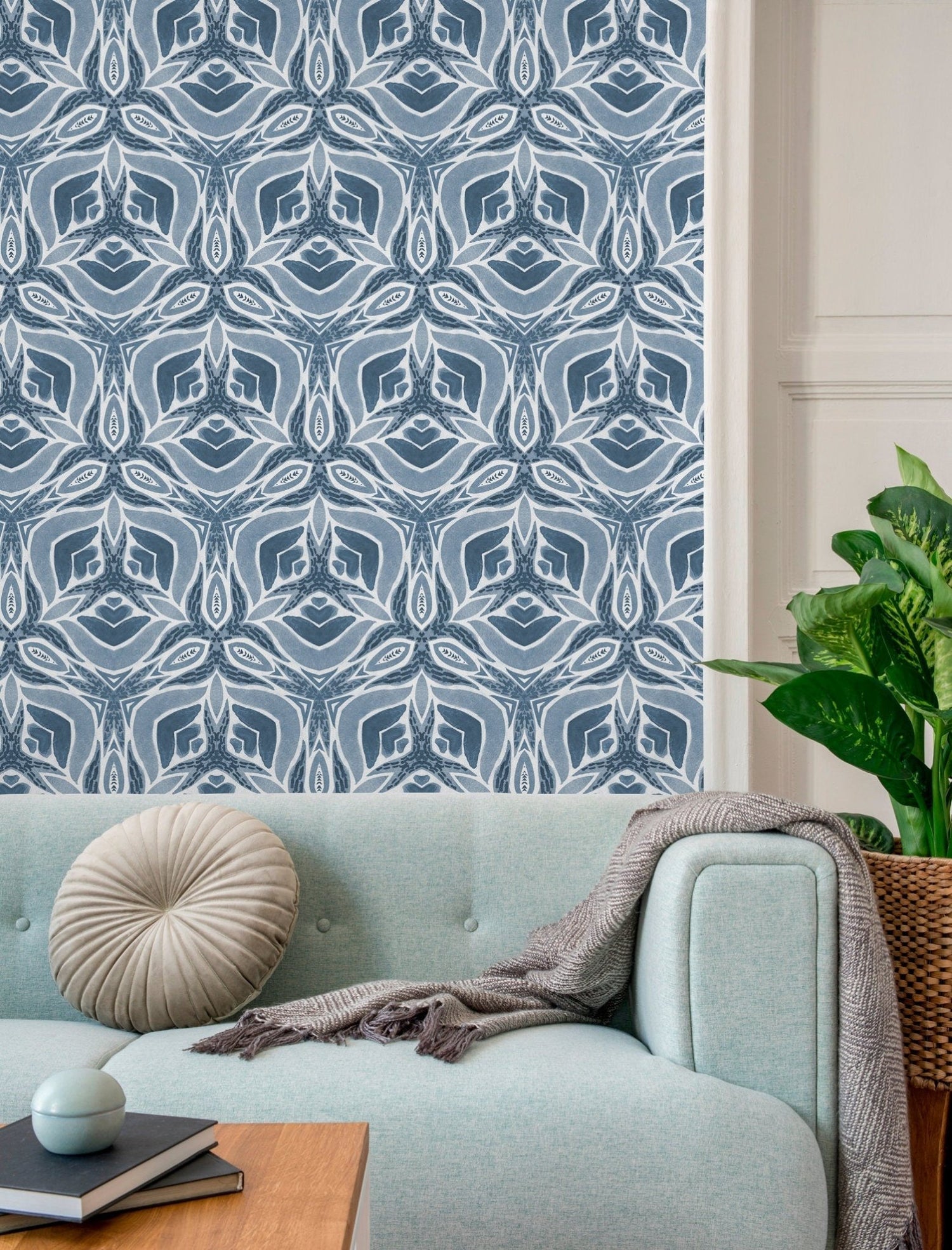 Elegant Blue Abstract Floral Wallpaper - X043 - WallTrend