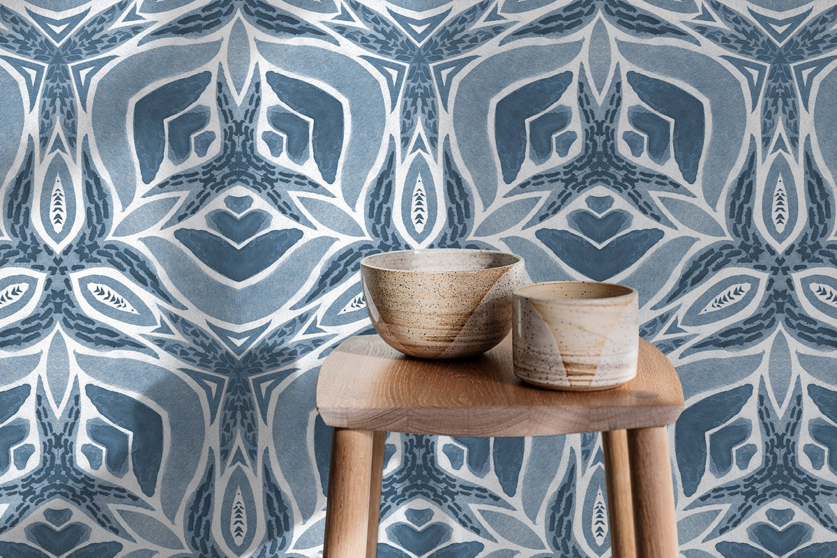 Elegant Blue Abstract Floral Wallpaper - X043 - WallTrend