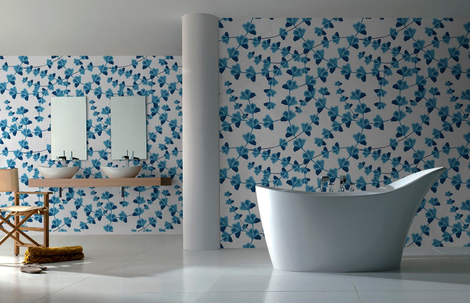 Elegant Blue Botanicals Wallpaper - X011 - WallTrend