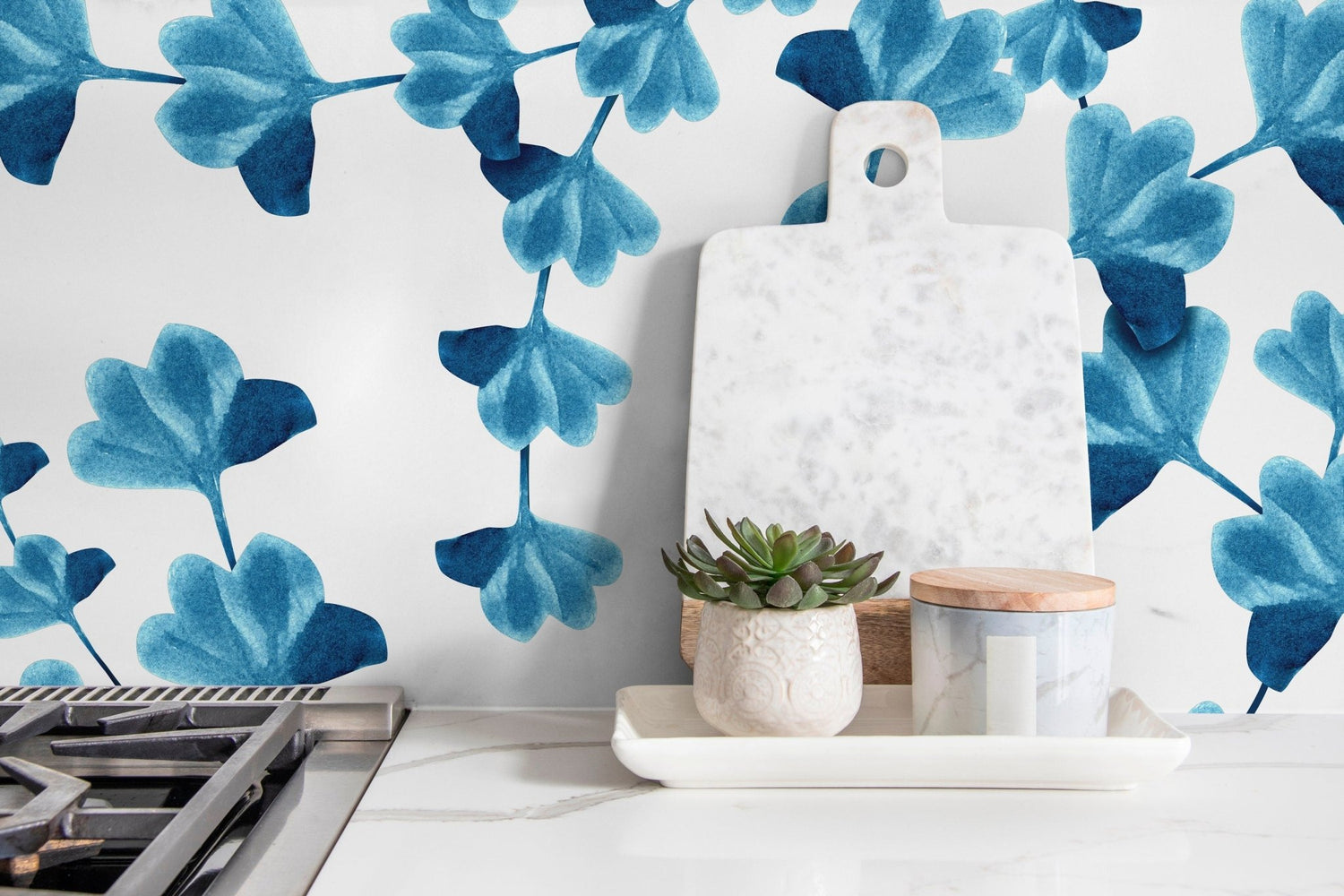 Elegant Blue Botanicals Wallpaper - X011 - WallTrend