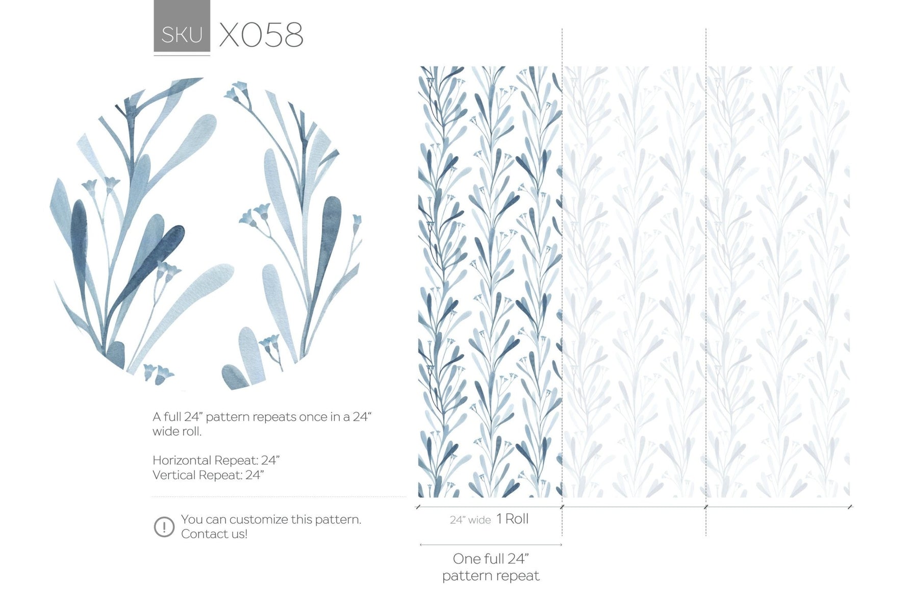 Elegant Blue Botanicals Wallpaper - X058 - WallTrend