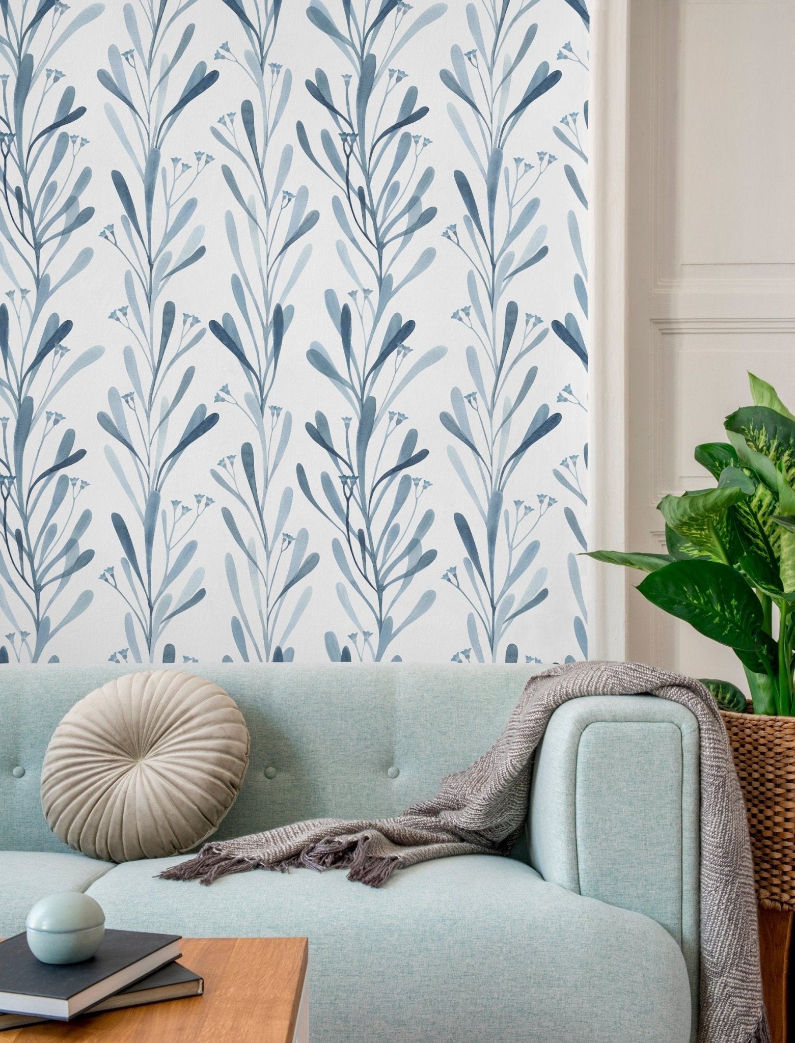 Elegant Blue Botanicals Wallpaper - X058 - WallTrend