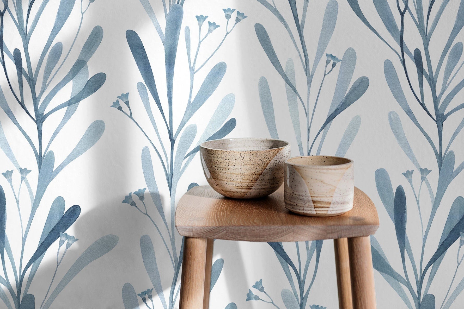 Elegant Blue Botanicals Wallpaper - X058 - WallTrend