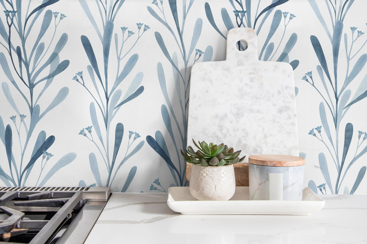 Elegant Blue Botanicals Wallpaper - X058 - WallTrend