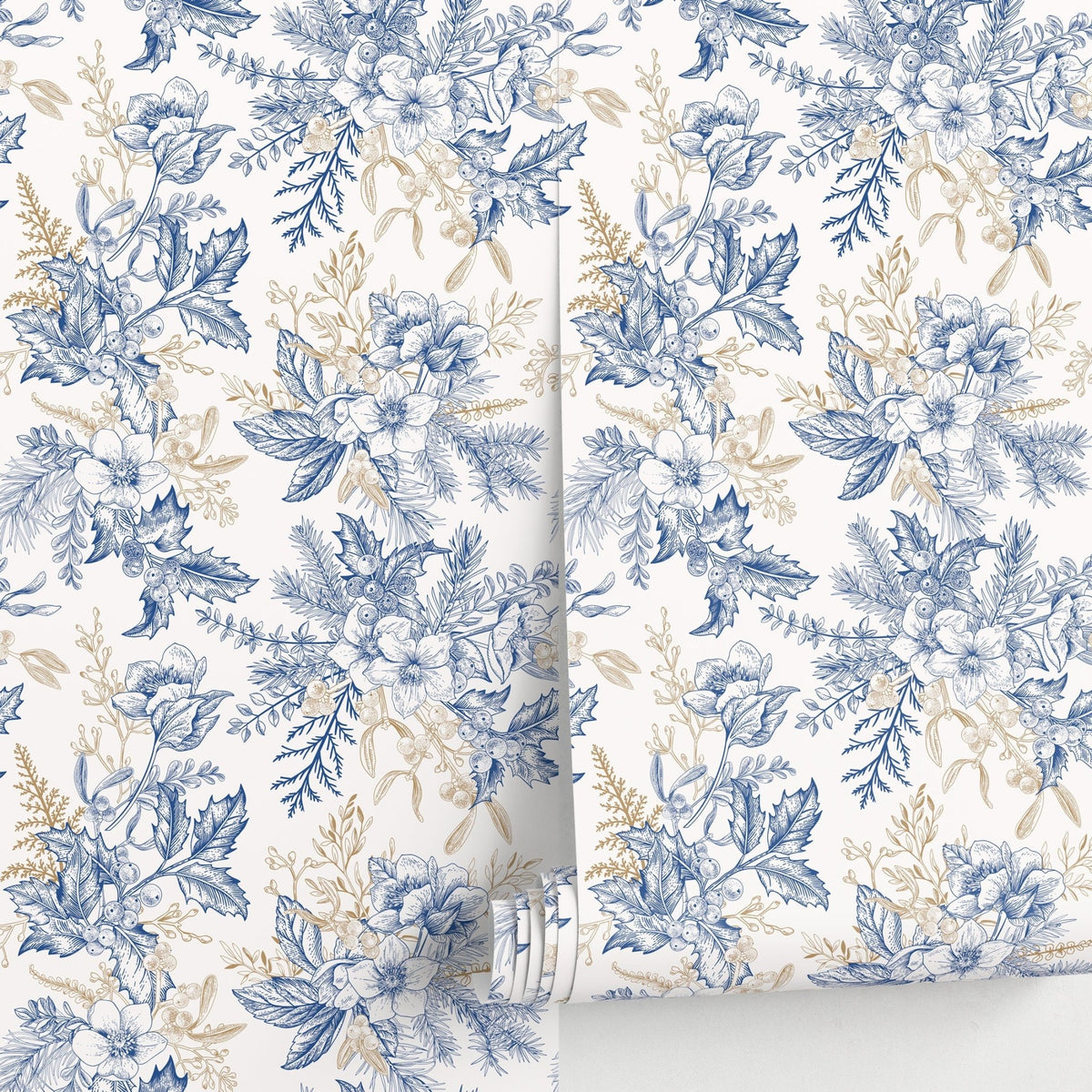 Elegant Blue Floral Bouquet Wallpaper - B852 - WallTrend