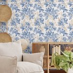 Elegant Blue Floral Bouquet Wallpaper - B852 - WallTrend