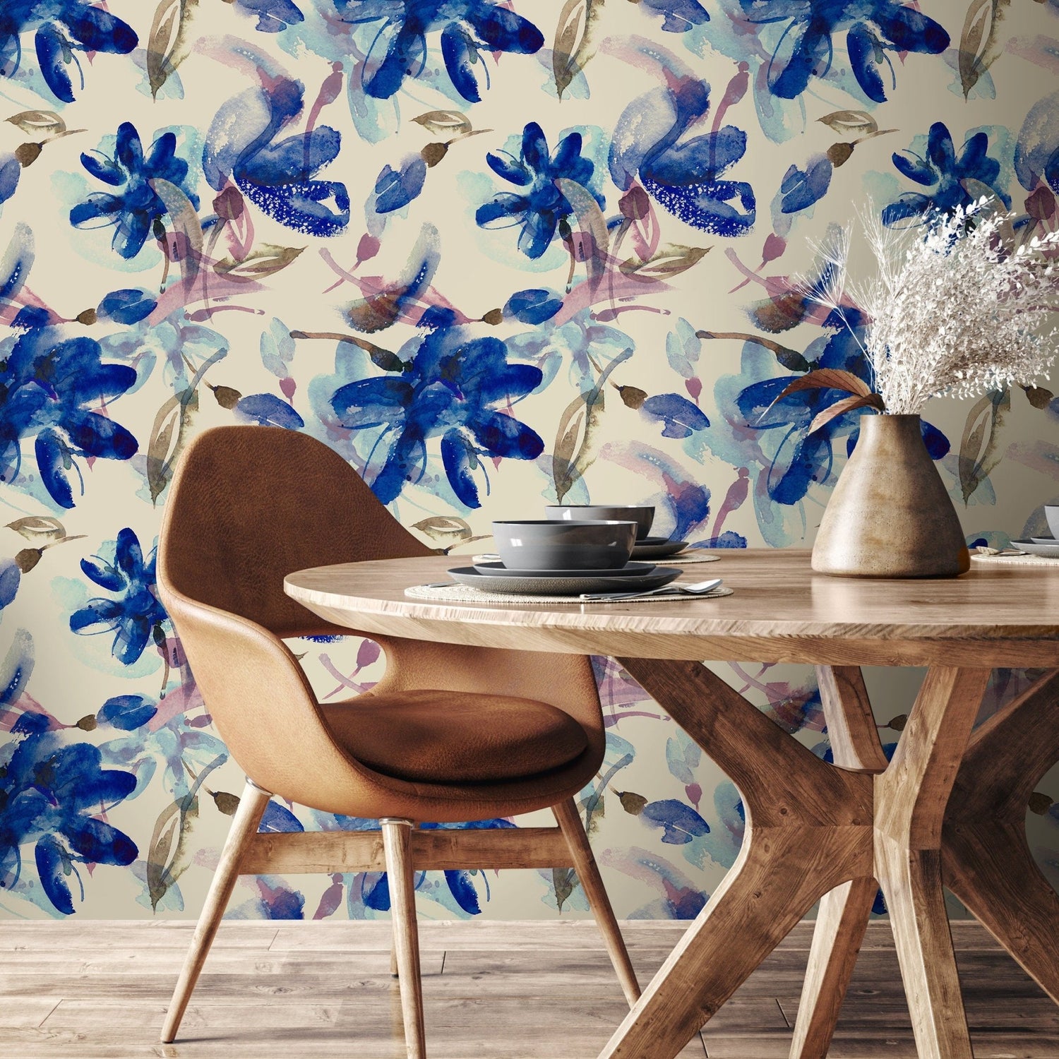 Elegant Blue Floral Wallpaper - A046 - WallTrend