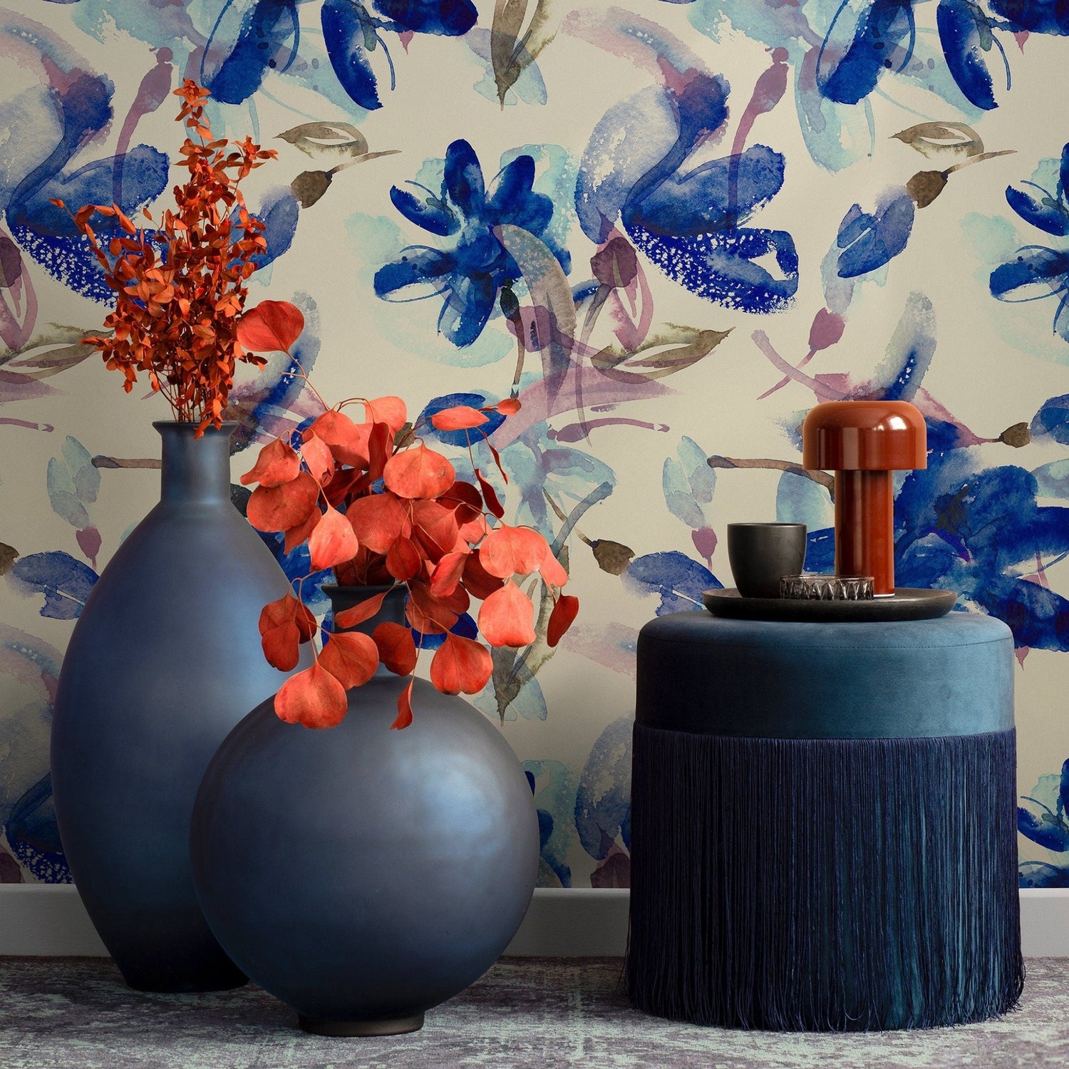 Elegant Blue Floral Wallpaper - A046 - WallTrend