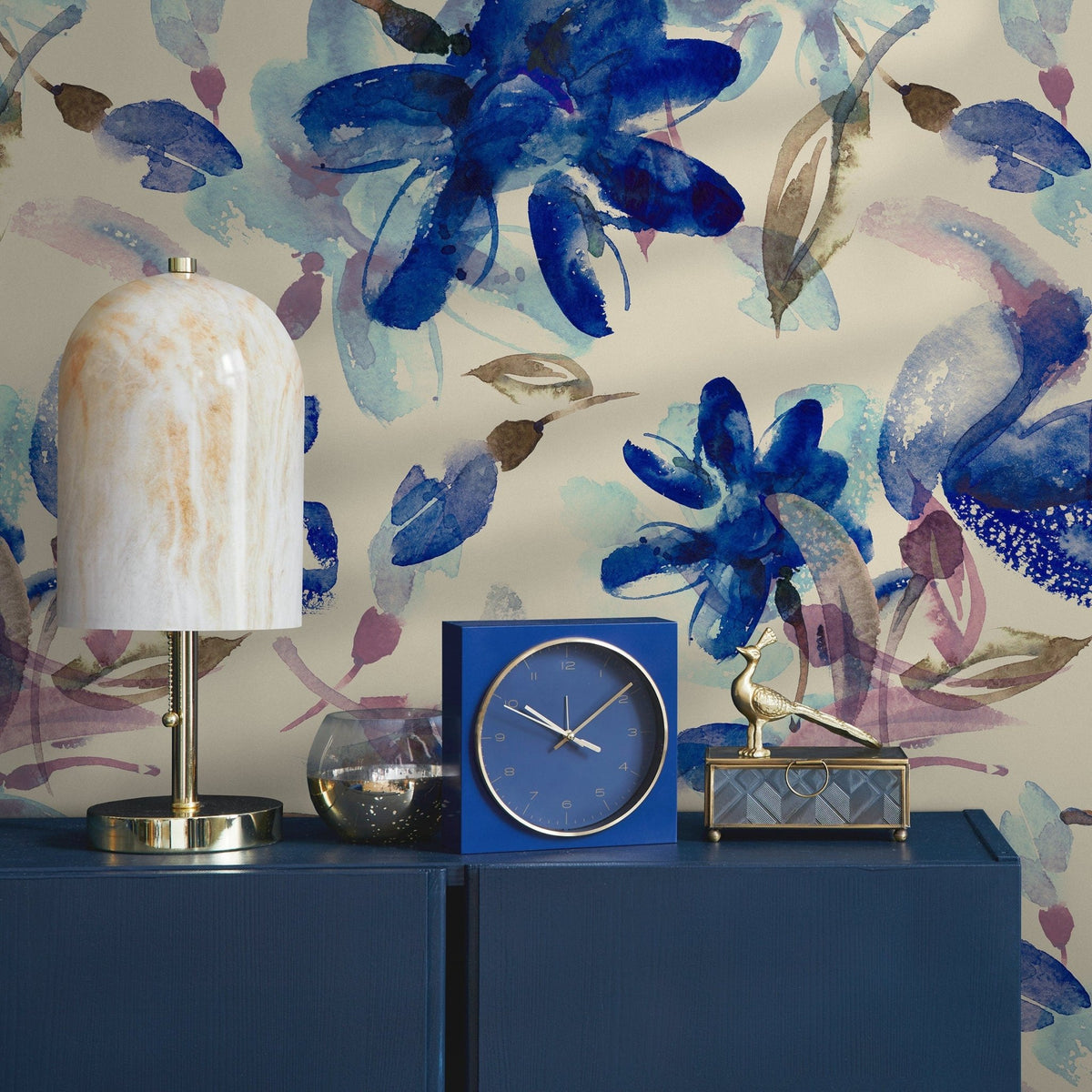 Elegant Blue Floral Wallpaper - A046 - WallTrend