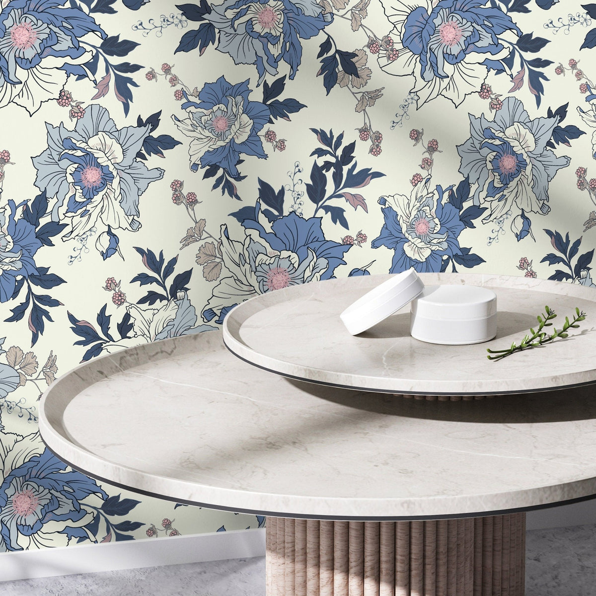 Elegant Blue Floral Wallpaper - B870 - WallTrend