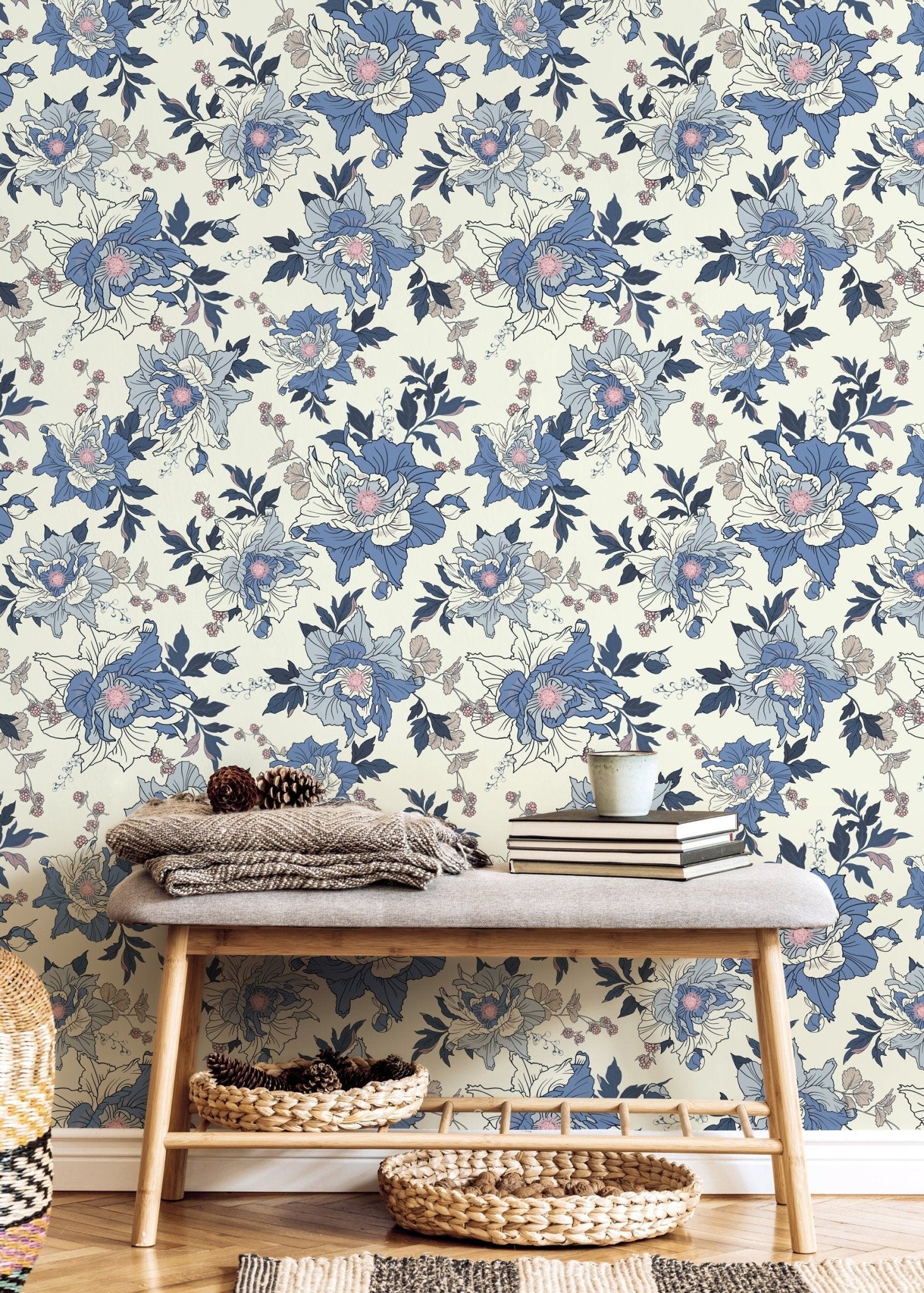 Elegant Blue Floral Wallpaper - B870 - WallTrend