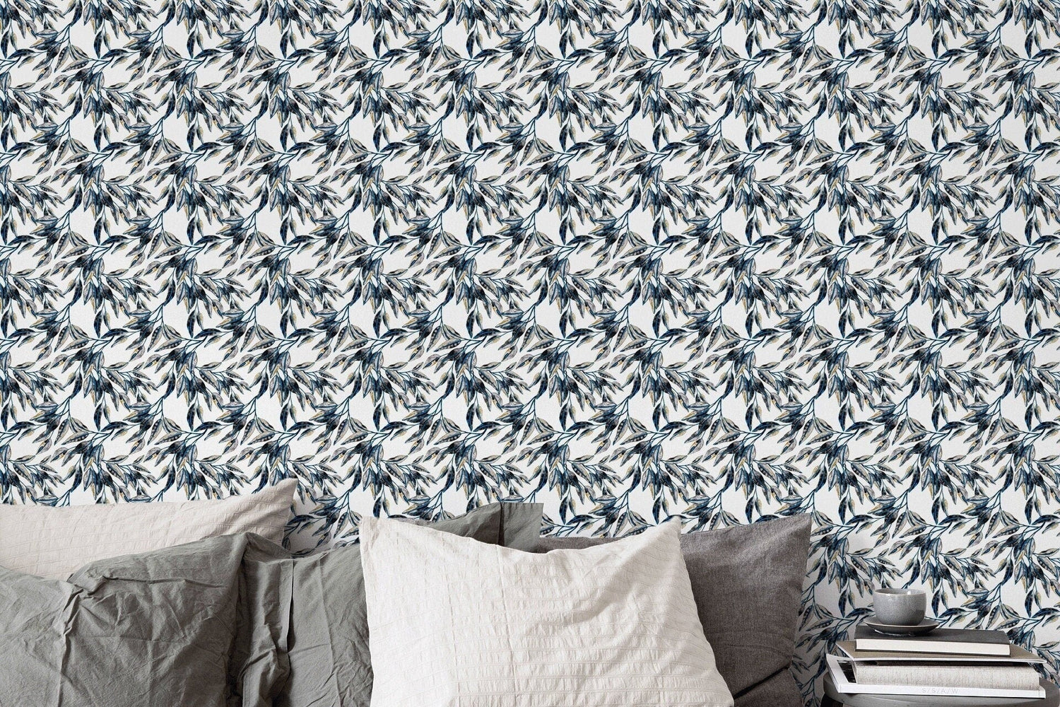 Elegant Blue Leaf Wallpaper - B652 - WallTrend