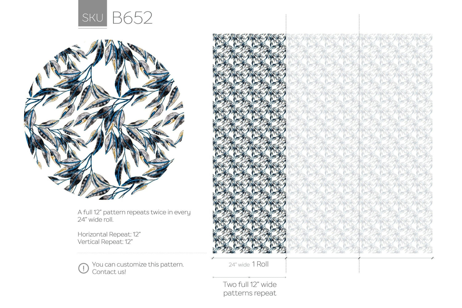 Elegant Blue Leaf Wallpaper - B652 - WallTrend