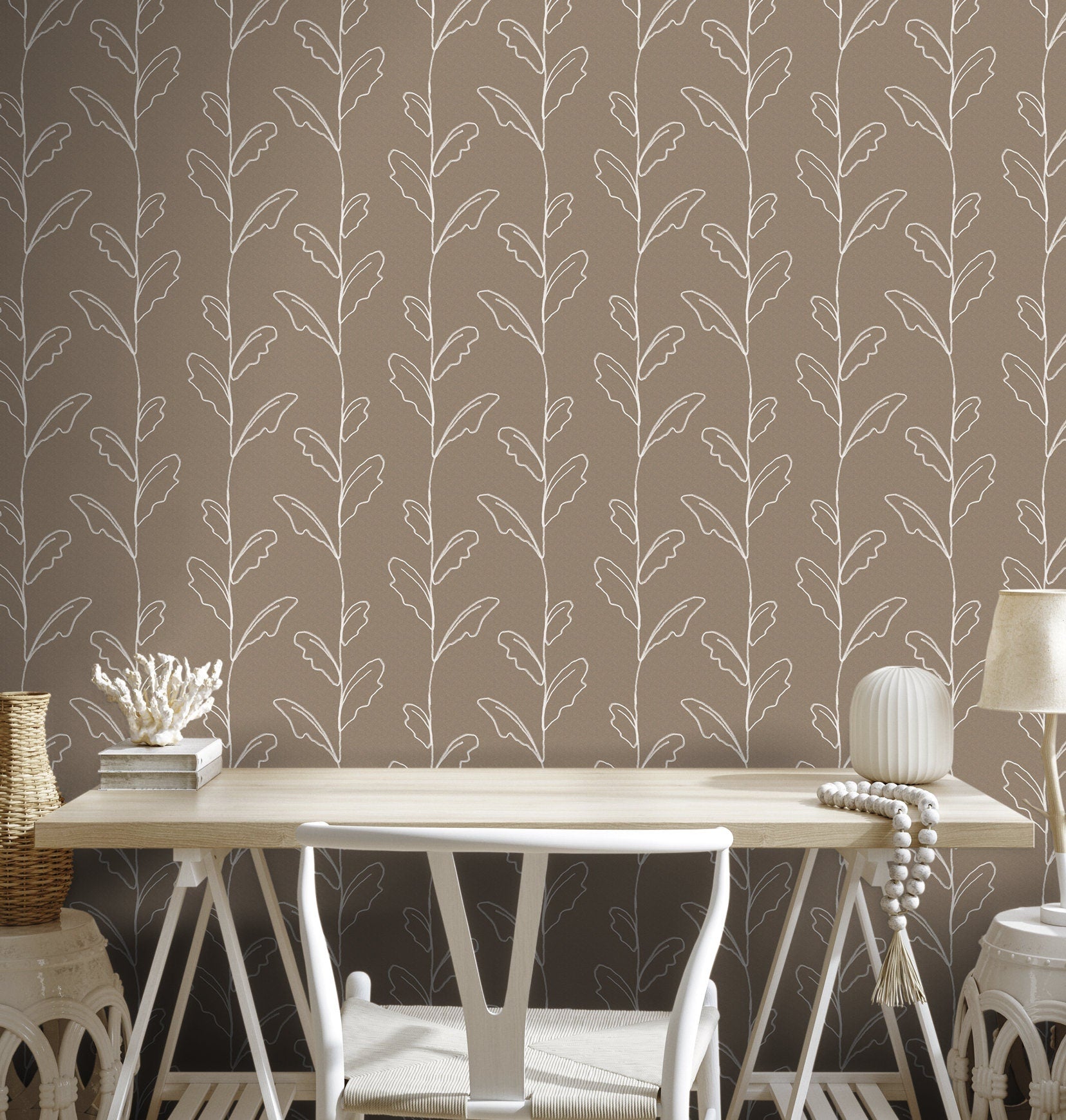 Elegant Botanical Lines Wallpaper - C643 - WallTrend