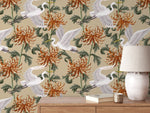 Elegant Crane and Chrysanthemum Wallpaper - D263 - WallTrend