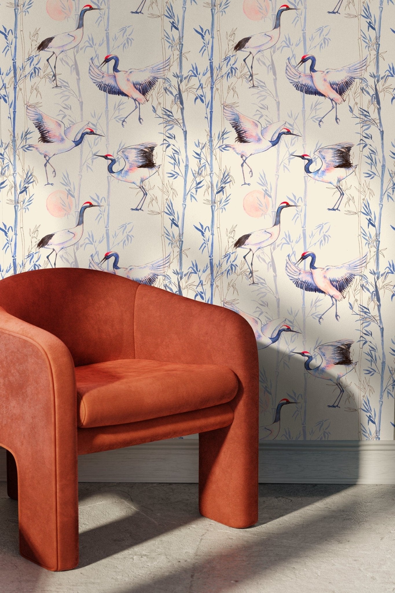 Elegant Cranes and Bamboo Wallpaper - C573 - WallTrend