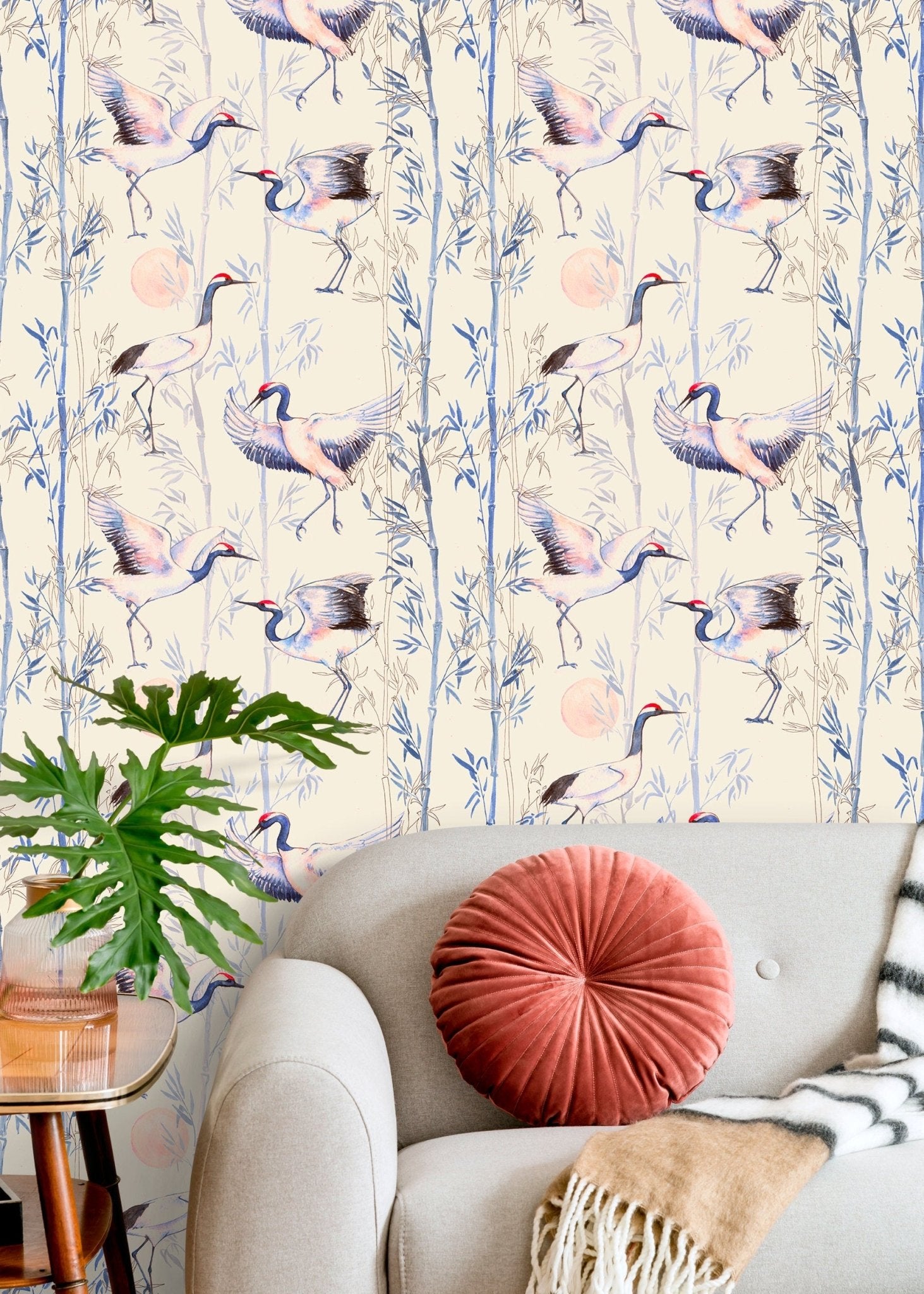 Elegant Cranes and Bamboo Wallpaper - C573 - WallTrend